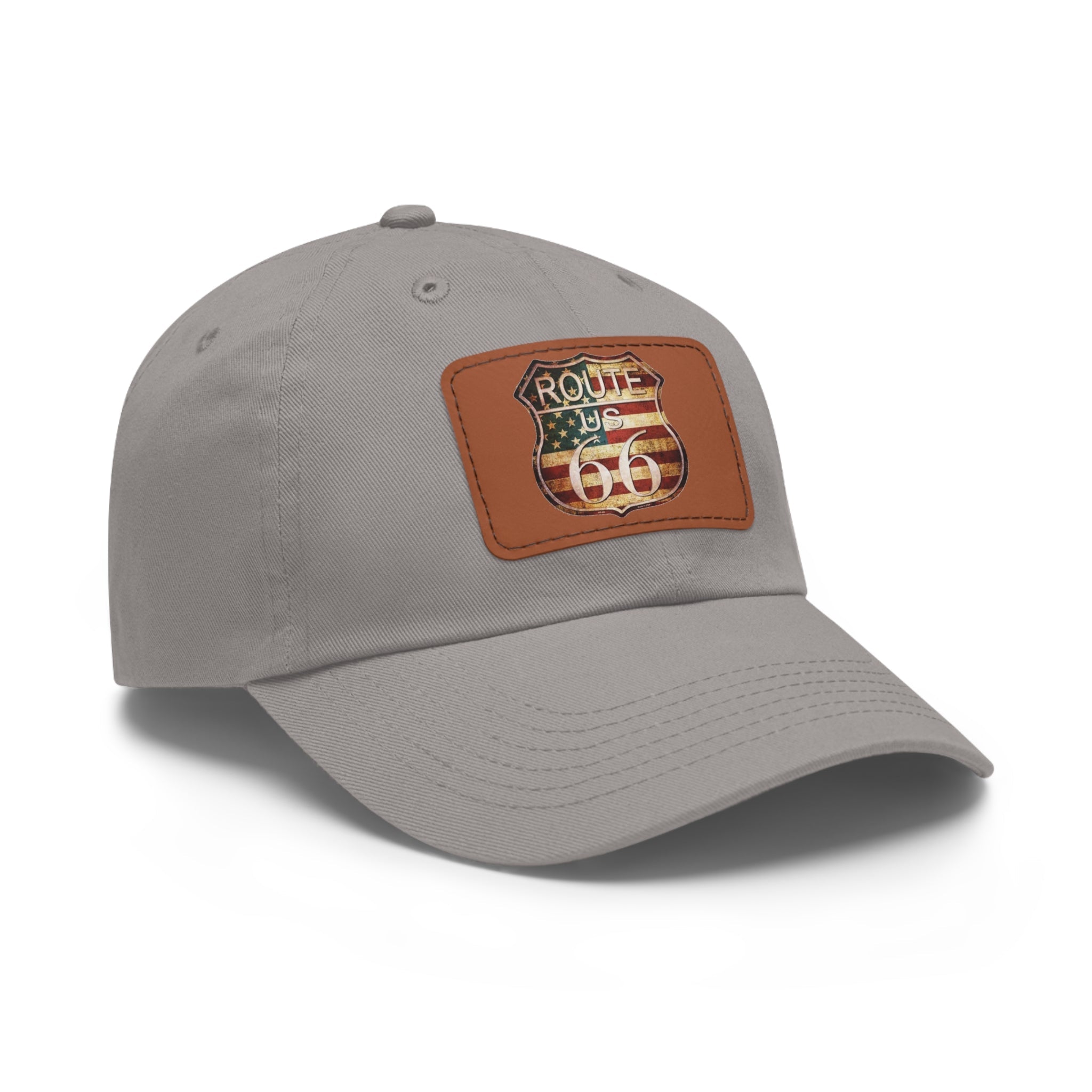Route 66 Leather Patch Dad Hat Vintage American Road Trip Baseball Cap - Etna Gift