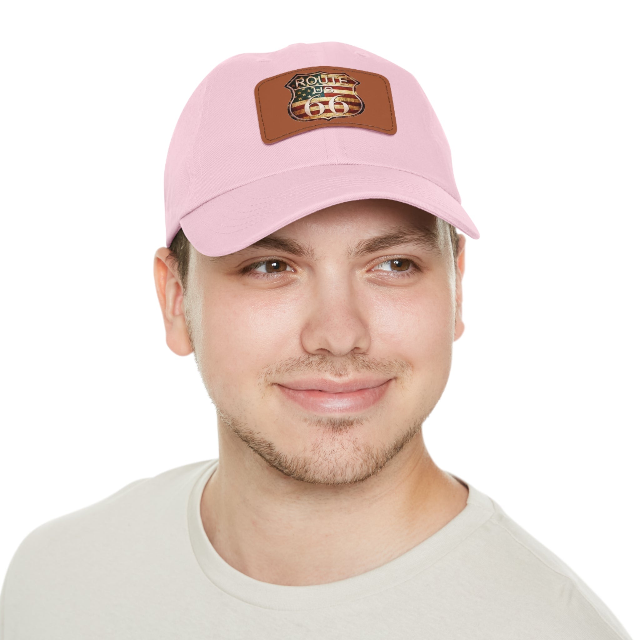 Route 66 Leather Patch Dad Hat Vintage American Road Trip Baseball Cap - Etna Gift