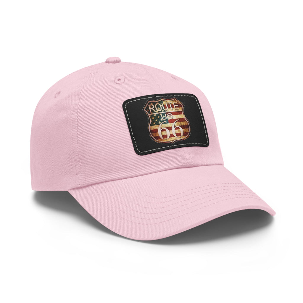 Route 66 Leather Patch Dad Hat Vintage American Road Trip Baseball Cap - Etna Gift