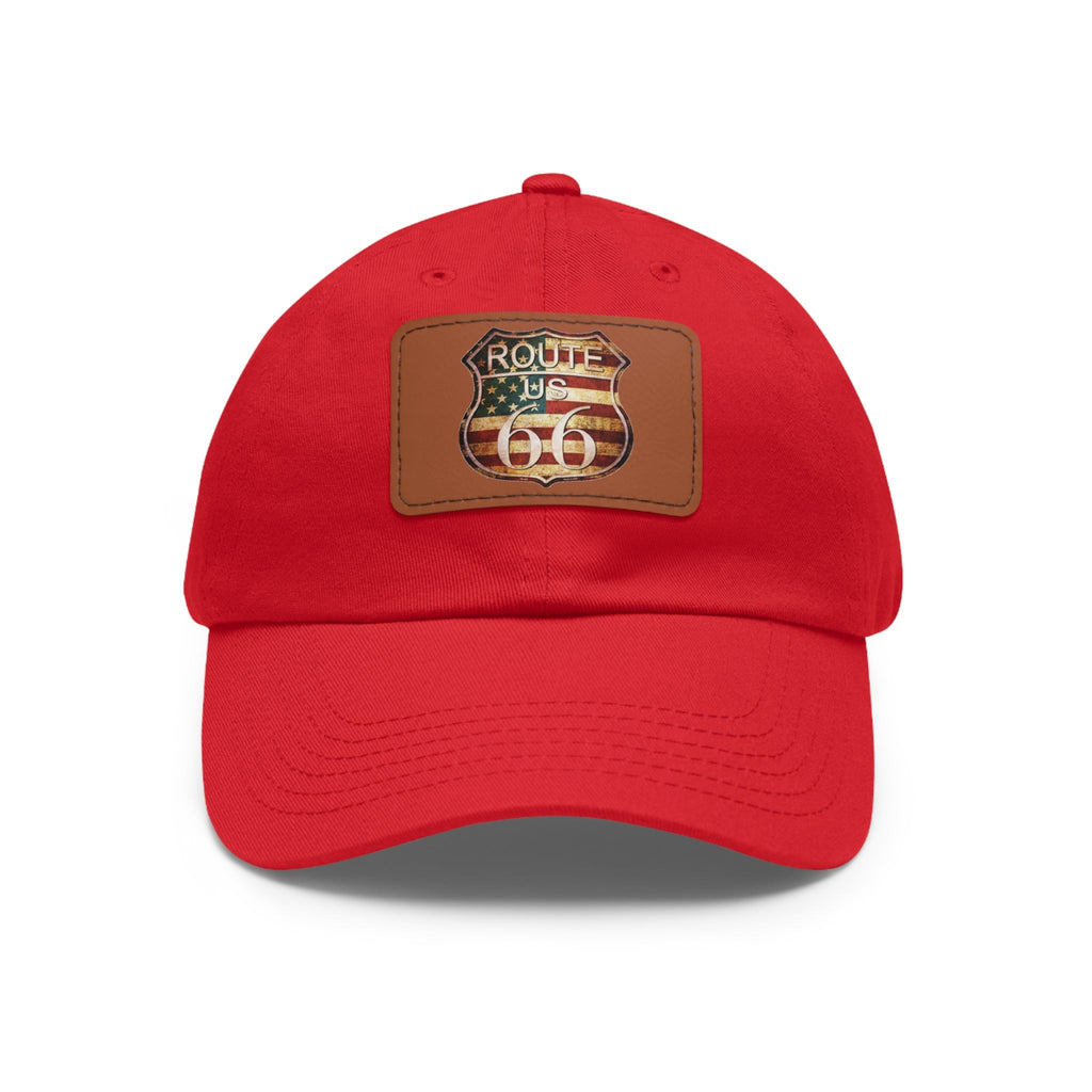 Route 66 Leather Patch Dad Hat Vintage American Road Trip Baseball Cap - Etna Gift