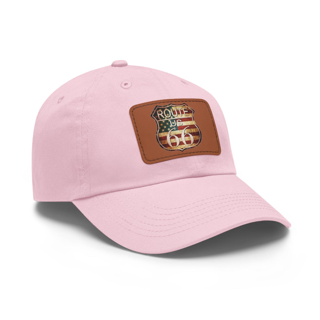 Route 66 Leather Patch Dad Hat Vintage American Road Trip Baseball Cap - Etna Gift