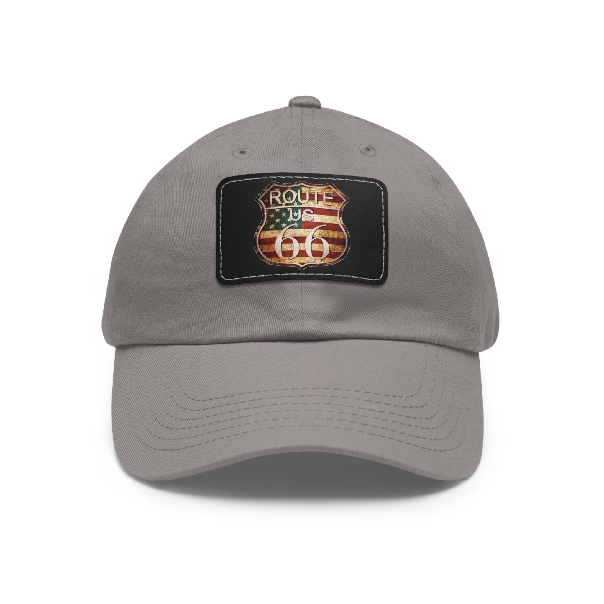 Route 66 Leather Patch Dad Hat Vintage American Road Trip Baseball Cap - Etna Gift