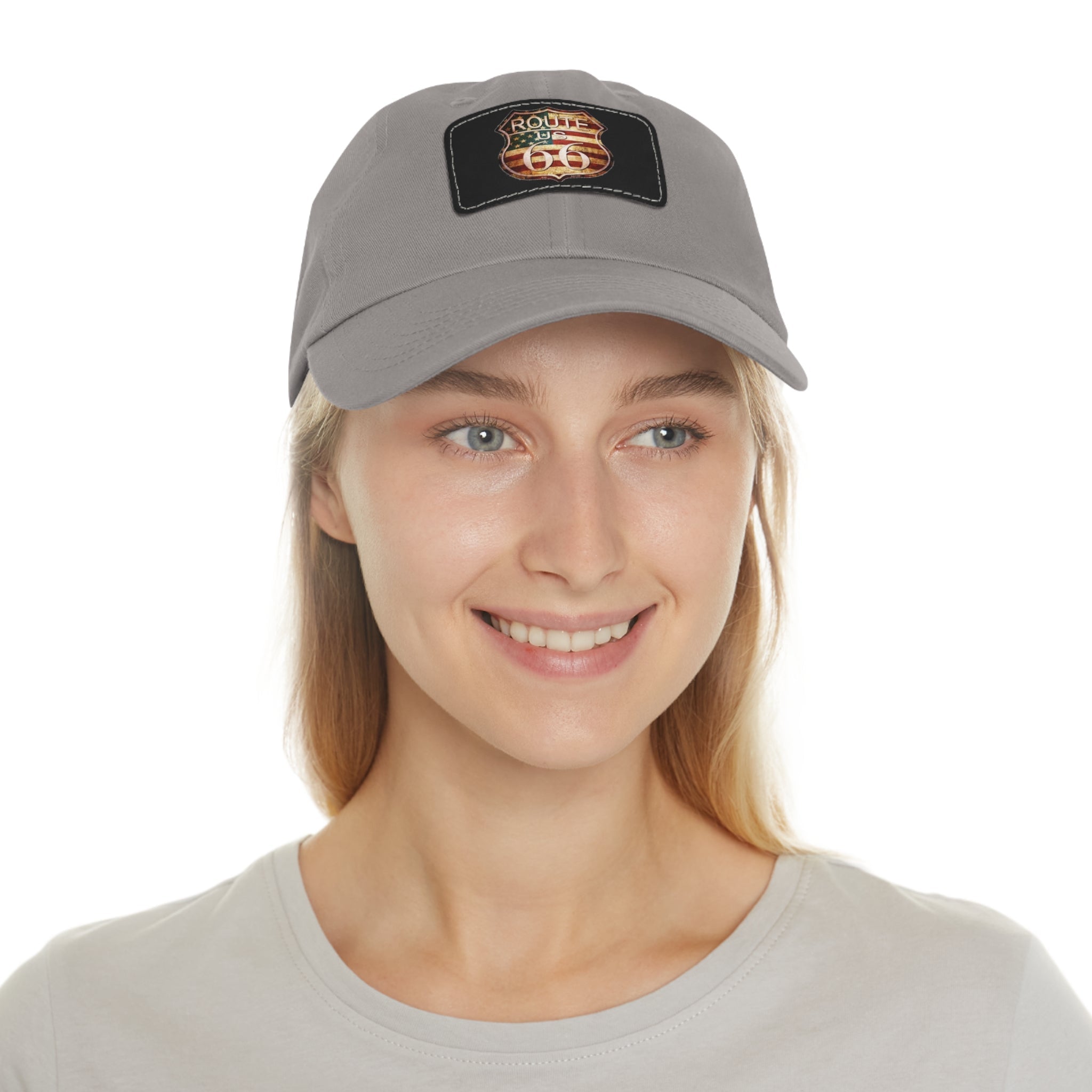 Route 66 Leather Patch Dad Hat Vintage American Road Trip Baseball Cap - Etna Gift