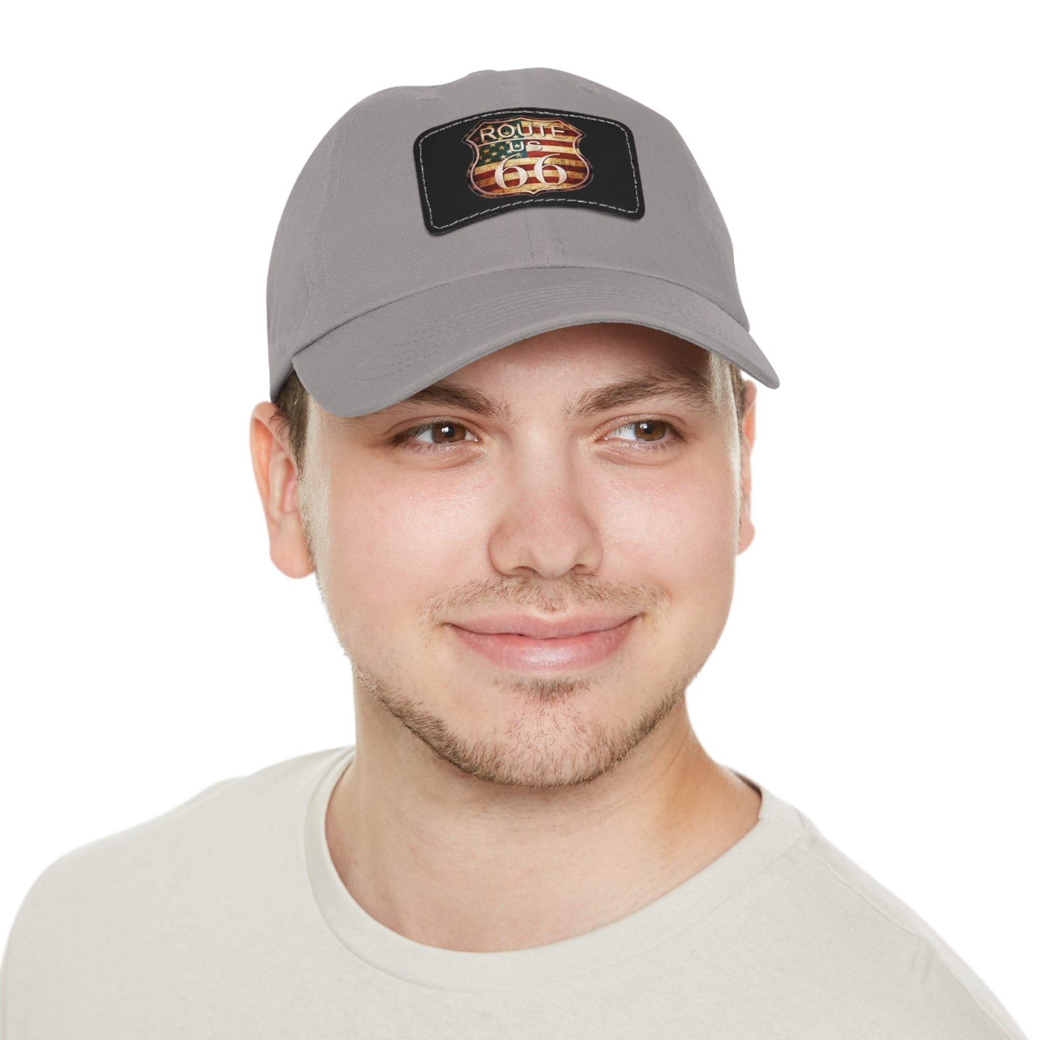 Route 66 Leather Patch Dad Hat Vintage American Road Trip Baseball Cap - Etna Gift