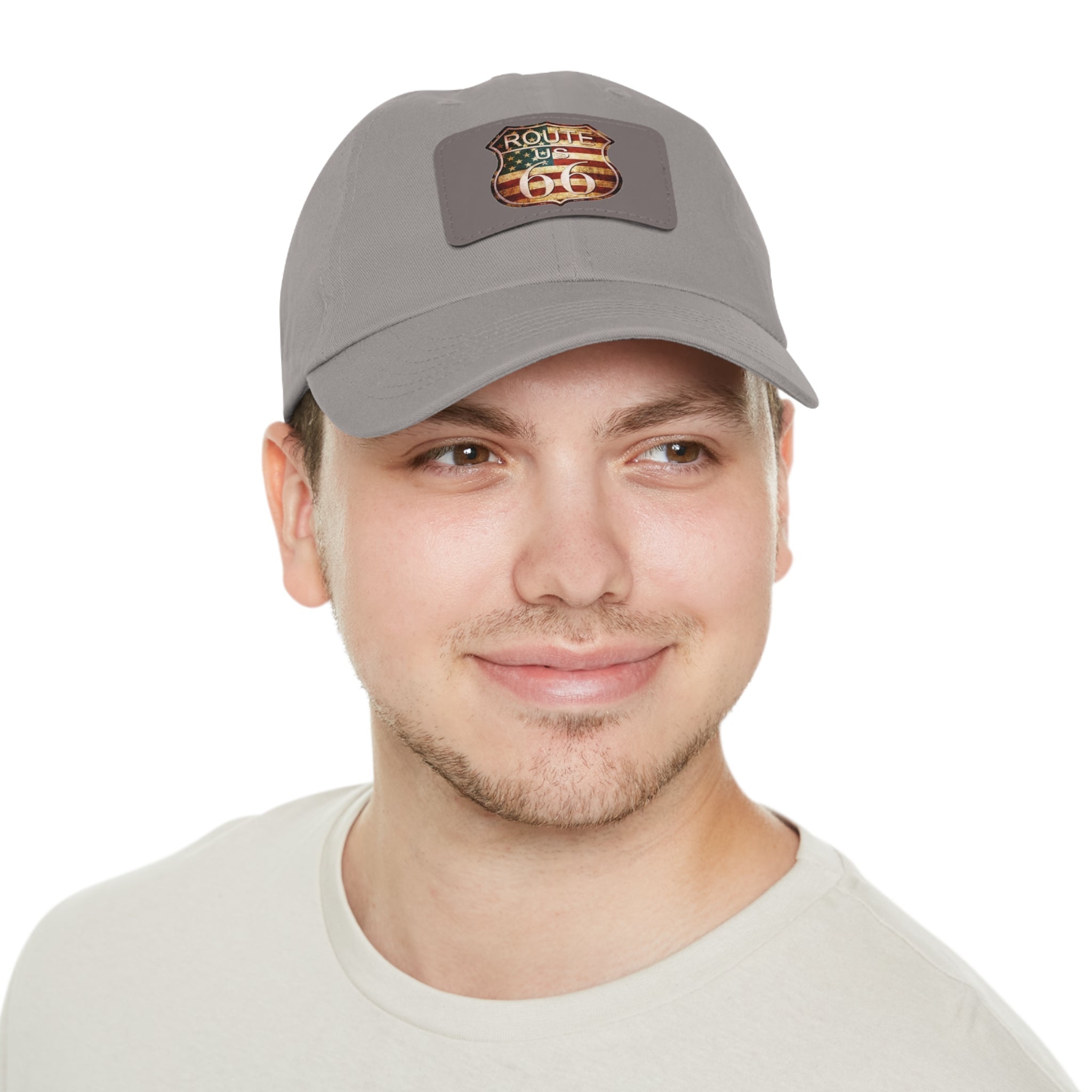 Route 66 Leather Patch Dad Hat Vintage American Road Trip Baseball Cap - Etna Gift