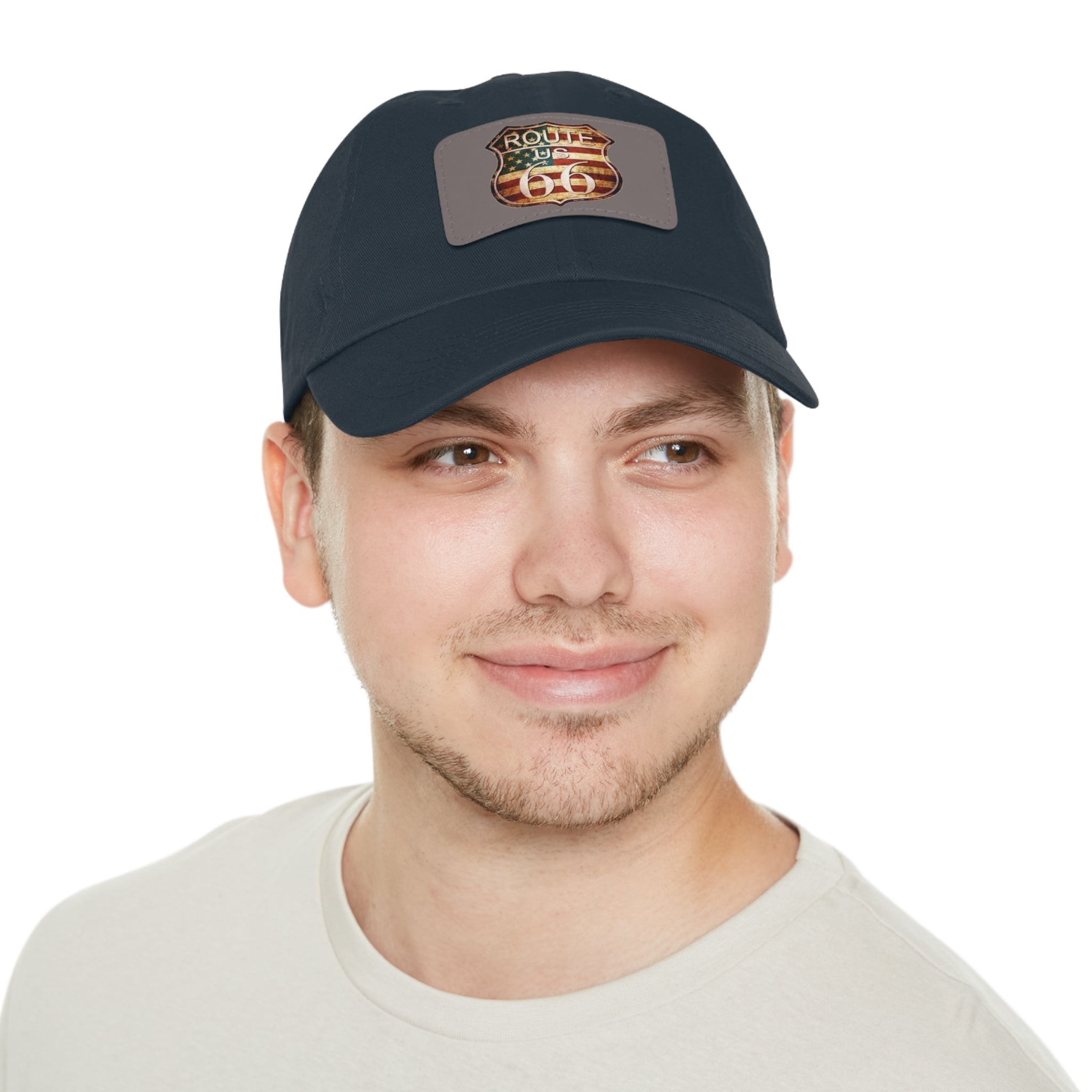 Route 66 Leather Patch Dad Hat Vintage American Road Trip Baseball Cap - Etna Gift
