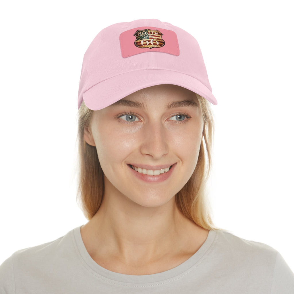 Route 66 Leather Patch Dad Hat Vintage American Road Trip Baseball Cap - Etna Gift