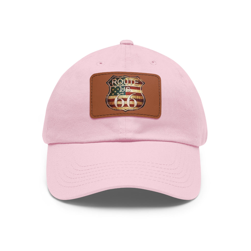 Route 66 Leather Patch Dad Hat Vintage American Road Trip Baseball Cap - Etna Gift