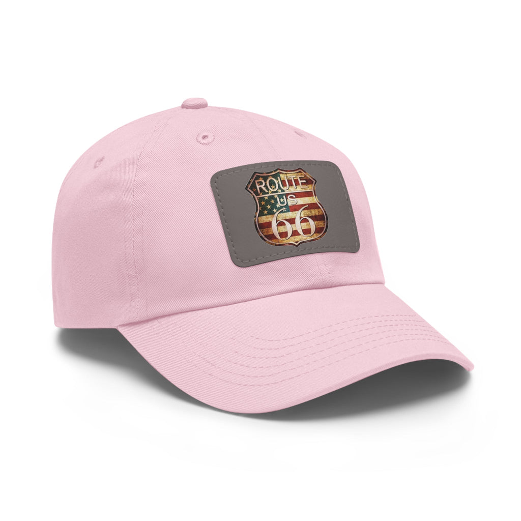 Route 66 Leather Patch Dad Hat Vintage American Road Trip Baseball Cap - Etna Gift