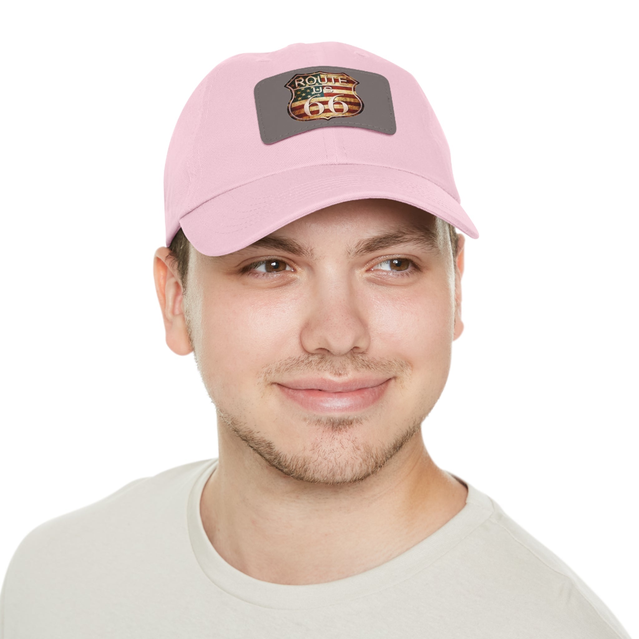 Route 66 Leather Patch Dad Hat Vintage American Road Trip Baseball Cap - Etna Gift