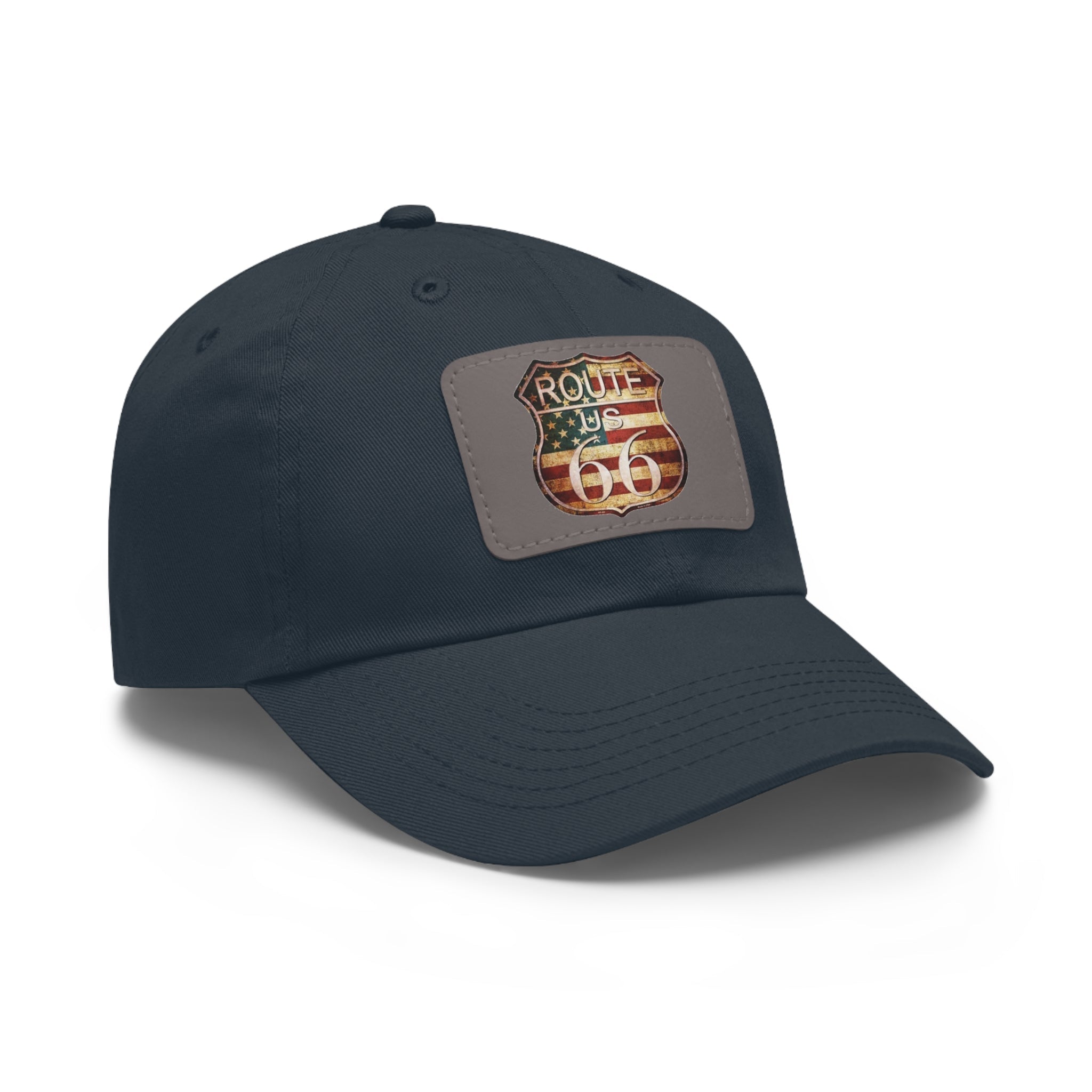 Route 66 Leather Patch Dad Hat Vintage American Road Trip Baseball Cap - Etna Gift