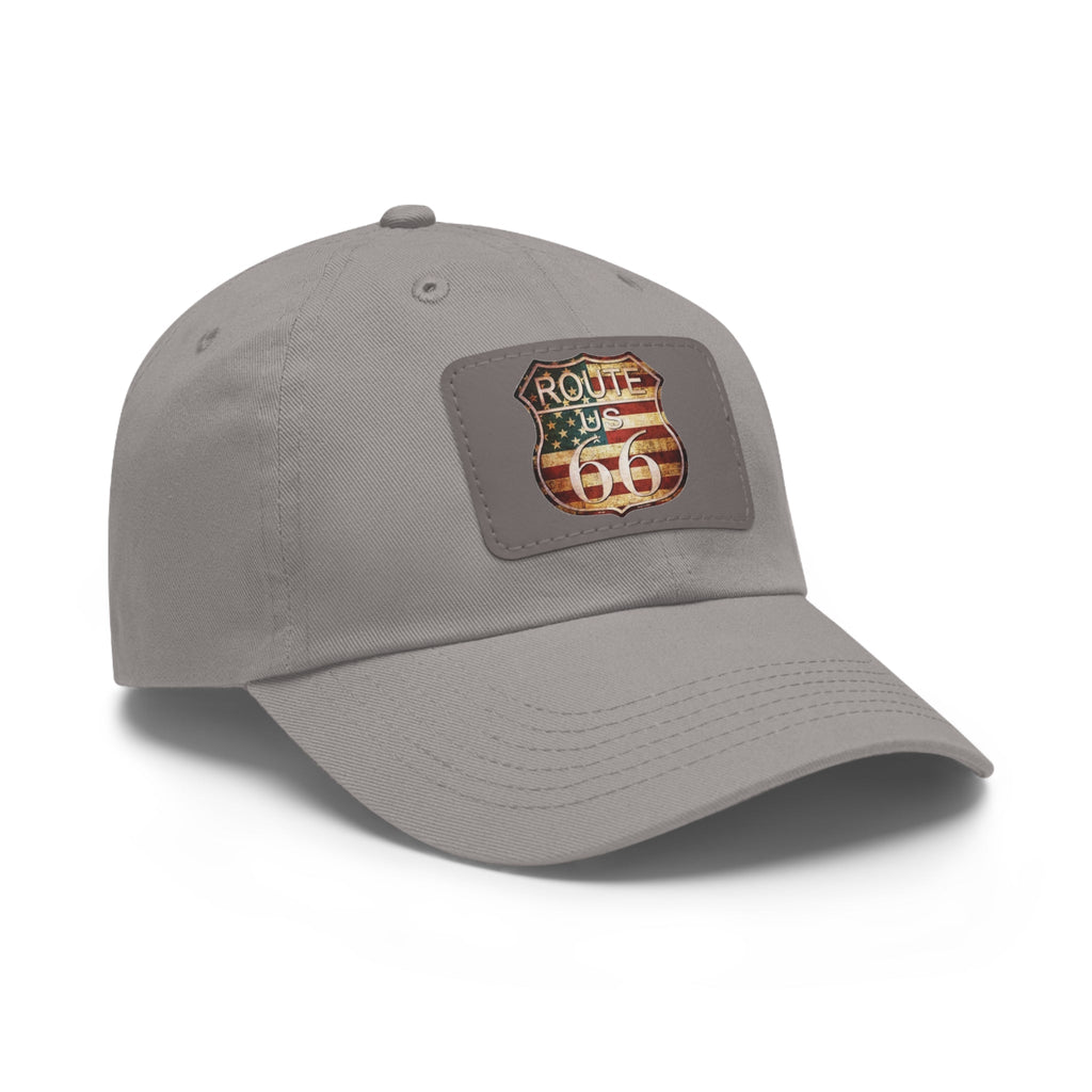 Route 66 Leather Patch Dad Hat Vintage American Road Trip Baseball Cap - Etna Gift