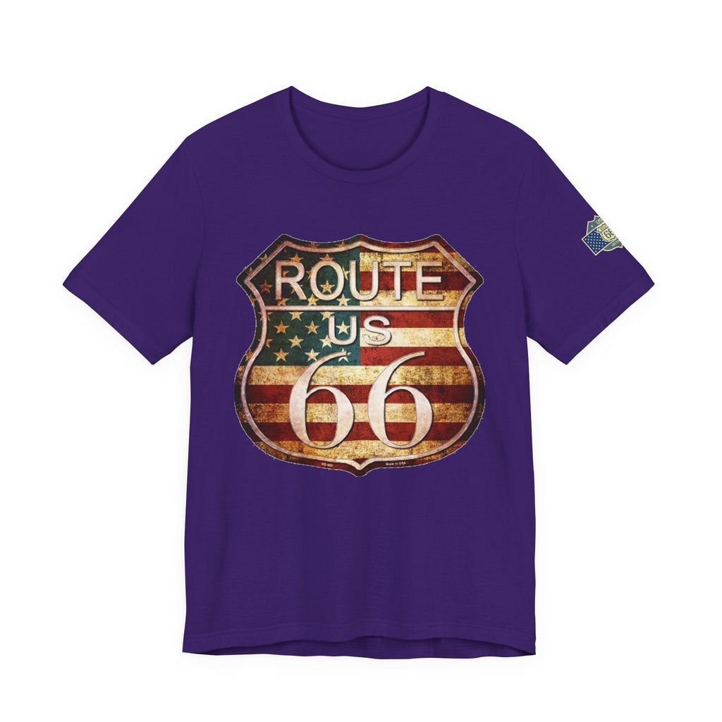 Route 66 Shield Tee Vintage American Flag Road Sign - Etna Gift
