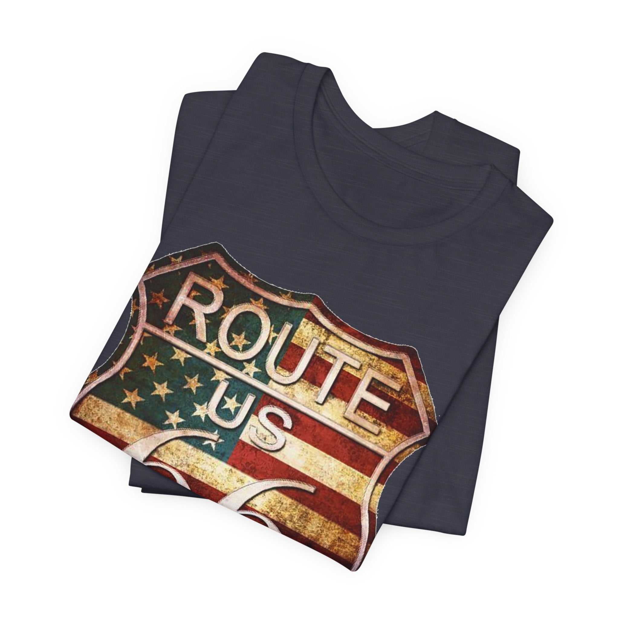 Route 66 Shield Tee Vintage American Flag Road Sign - Etna Gift