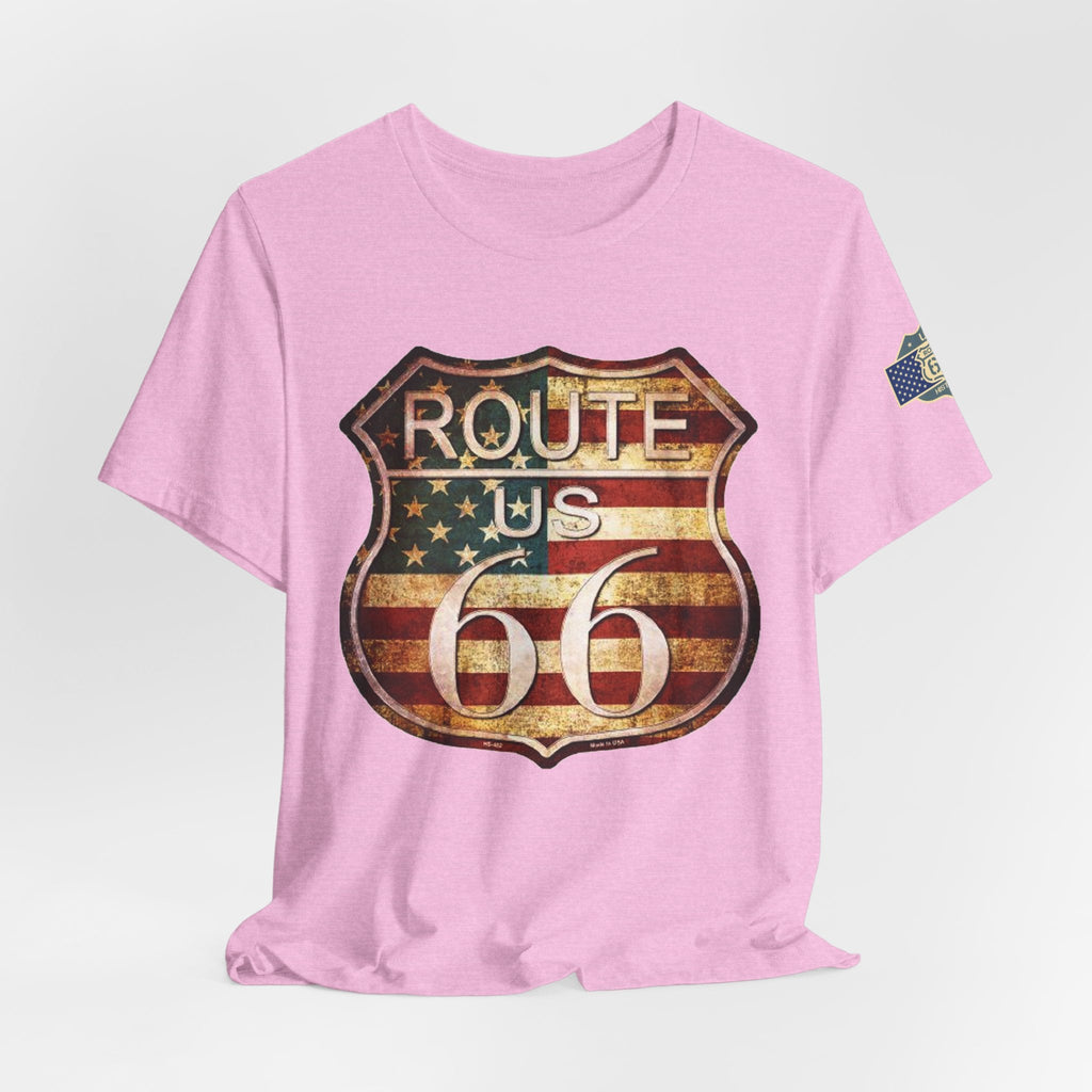 Route 66 Shield Tee Vintage American Flag Road Sign - Etna Gift
