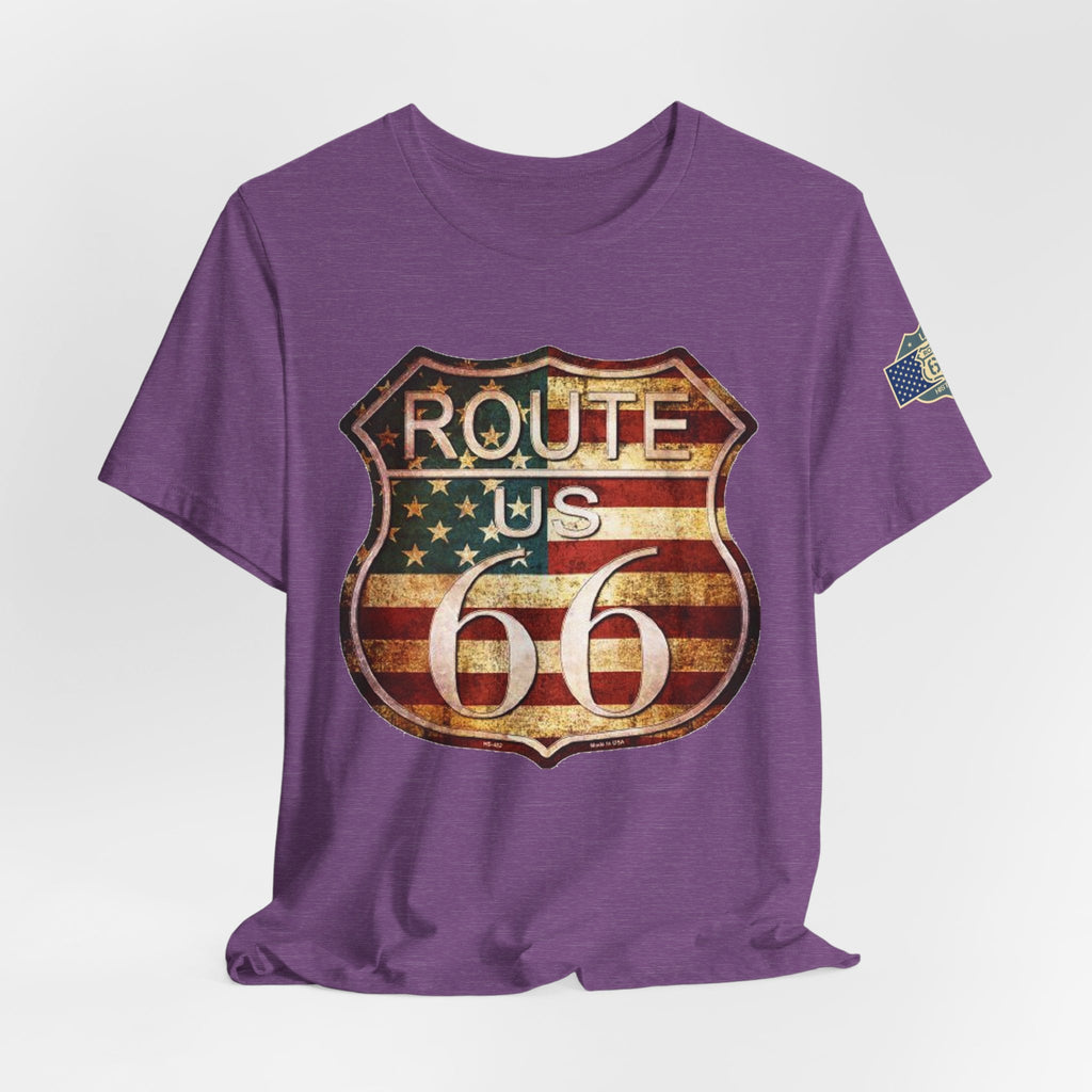 Route 66 Shield Tee Vintage American Flag Road Sign - Etna Gift