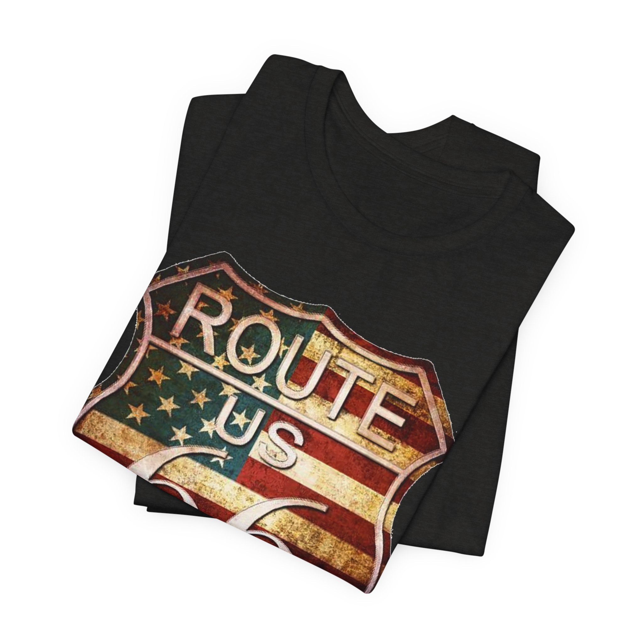 Route 66 Shield Tee Vintage American Flag Road Sign - Etna Gift
