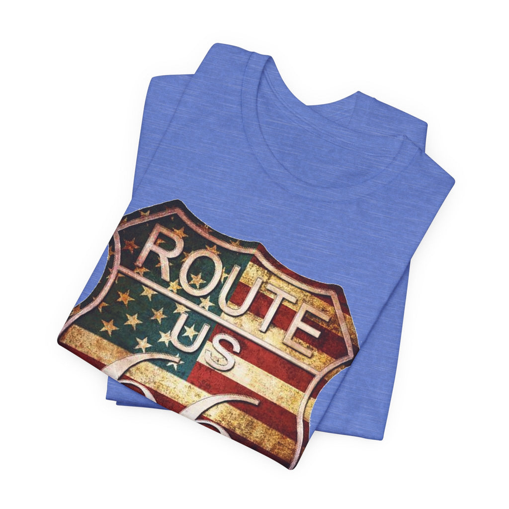 Route 66 Shield Tee Vintage American Flag Road Sign - Etna Gift