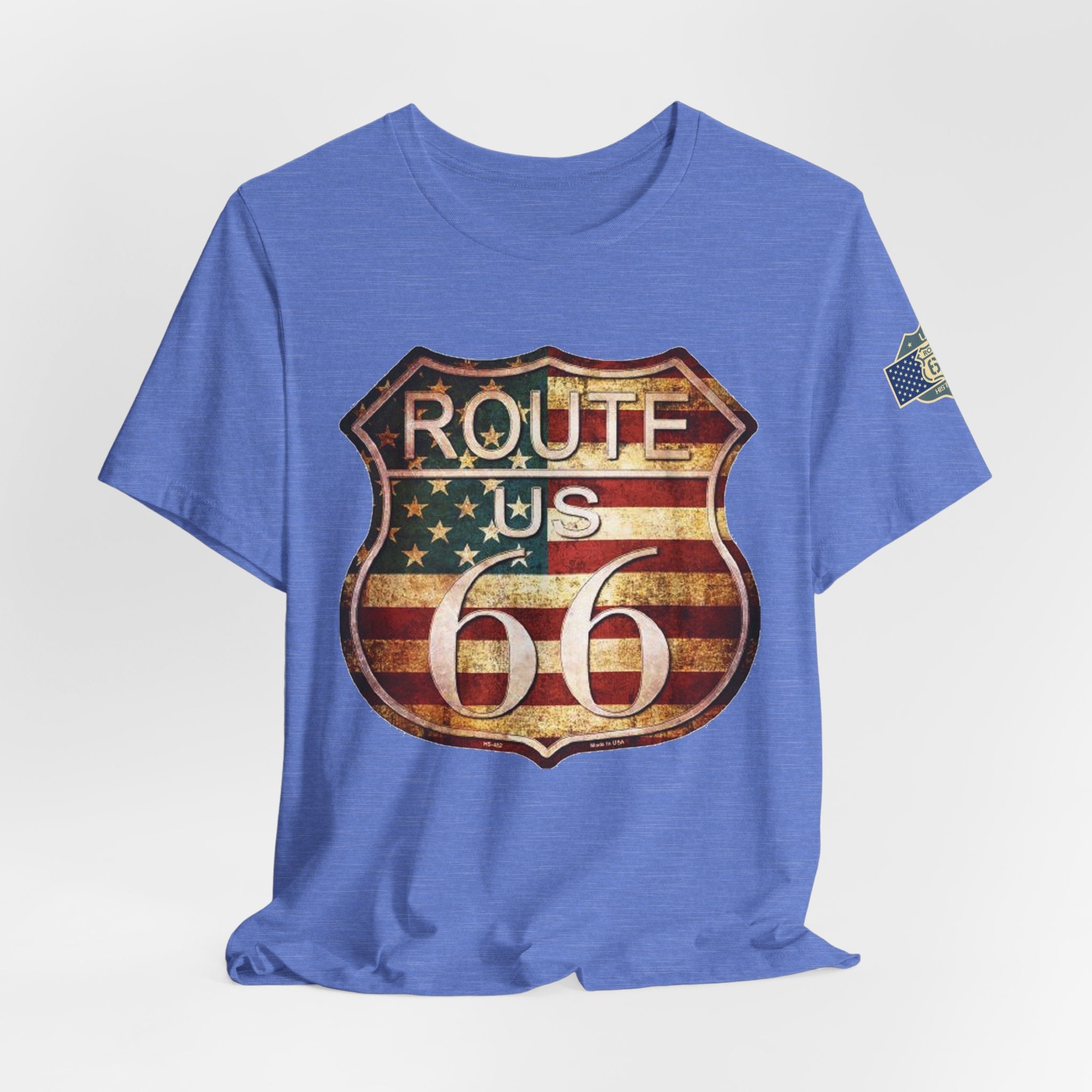 Route 66 Shield Tee Vintage American Flag Road Sign - Etna Gift
