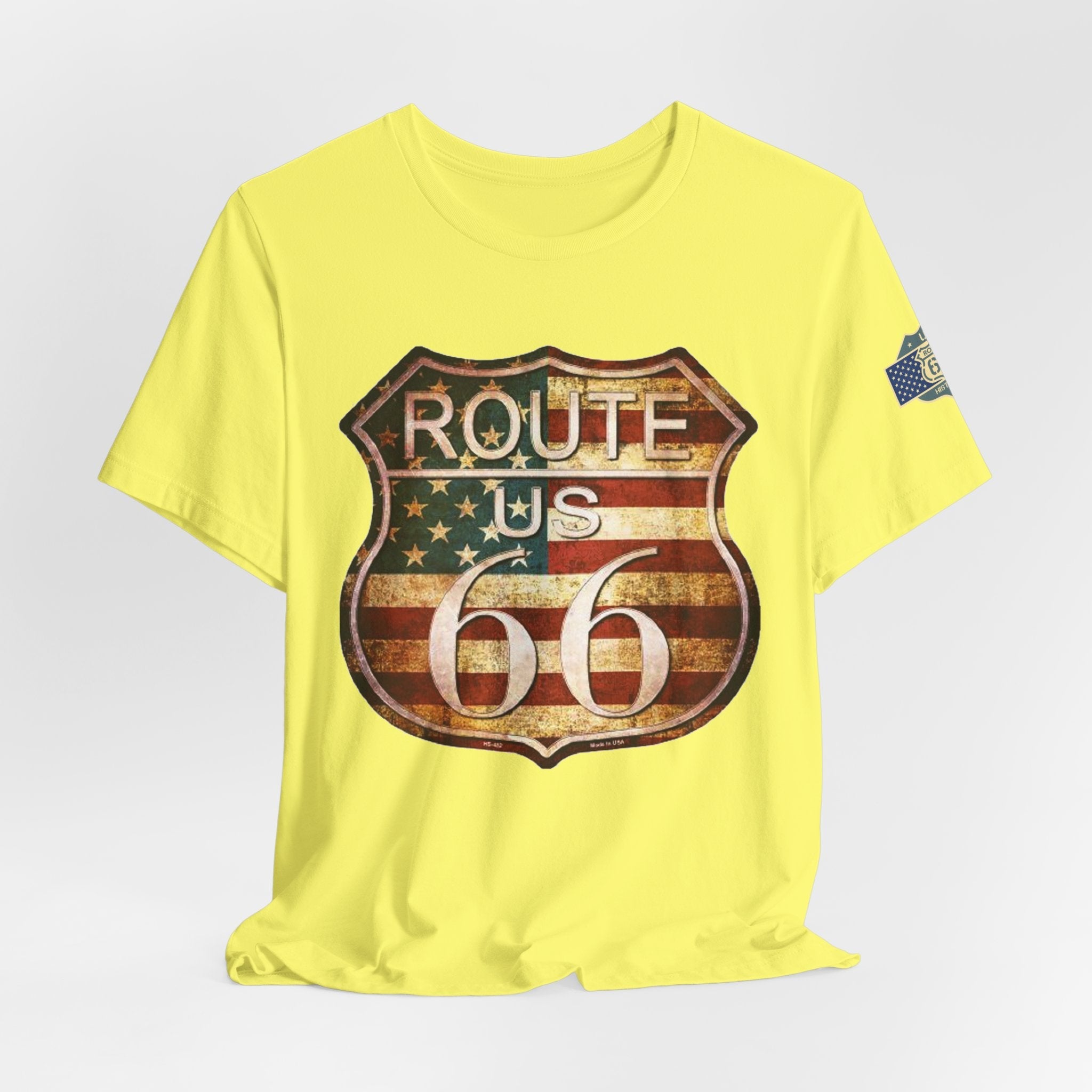 Route 66 Shield Tee Vintage American Flag Road Sign - Etna Gift