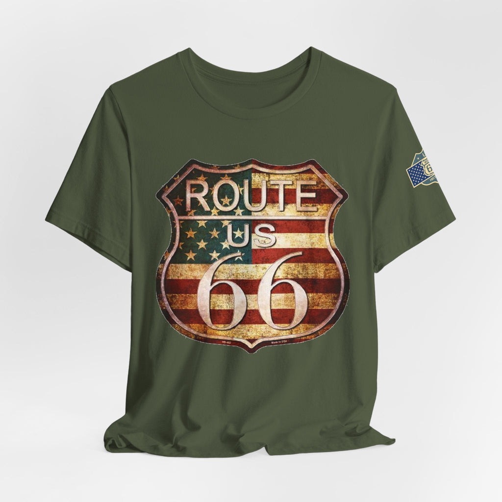 Route 66 Shield Tee Vintage American Flag Road Sign - Etna Gift