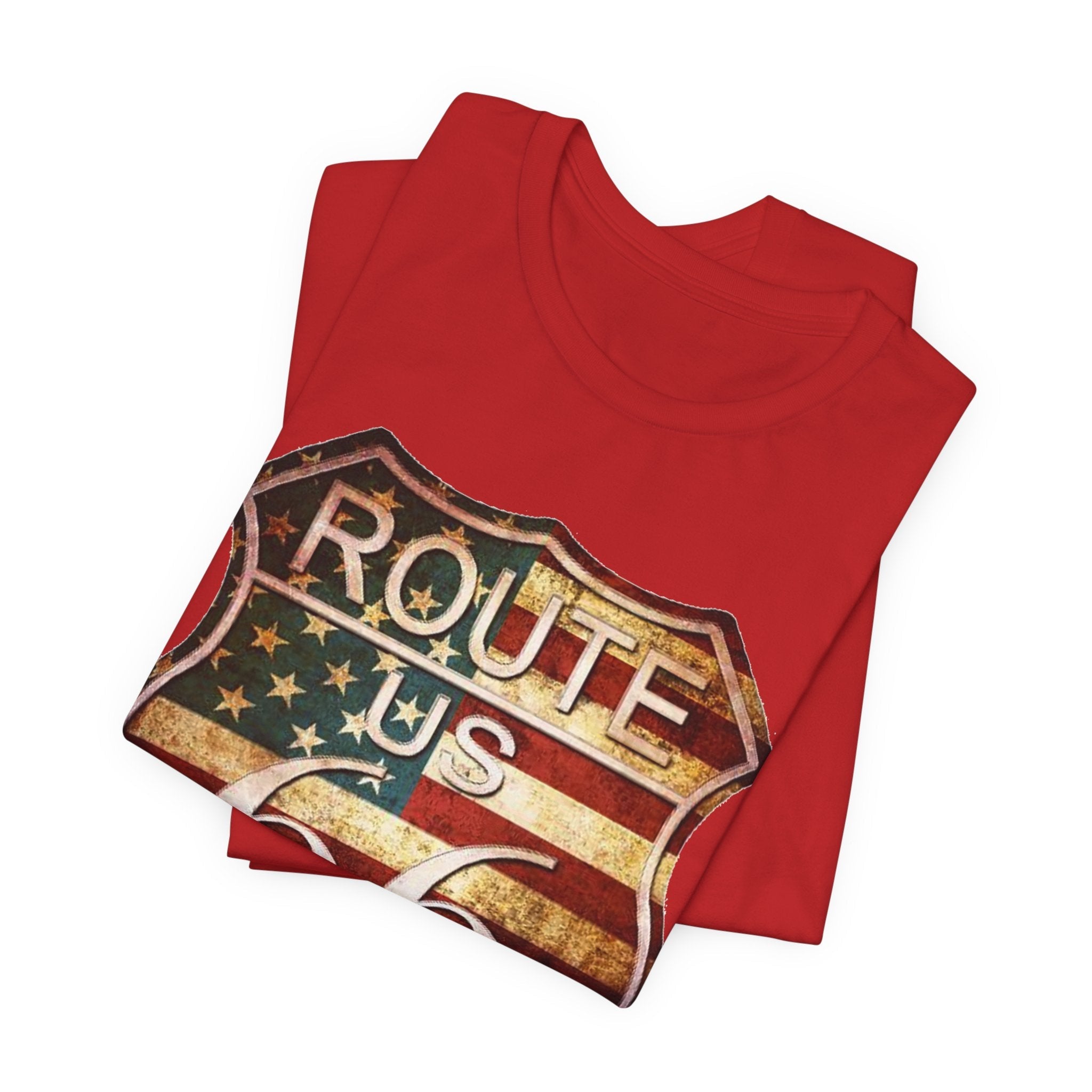 Route 66 Shield Tee Vintage American Flag Road Sign - Etna Gift