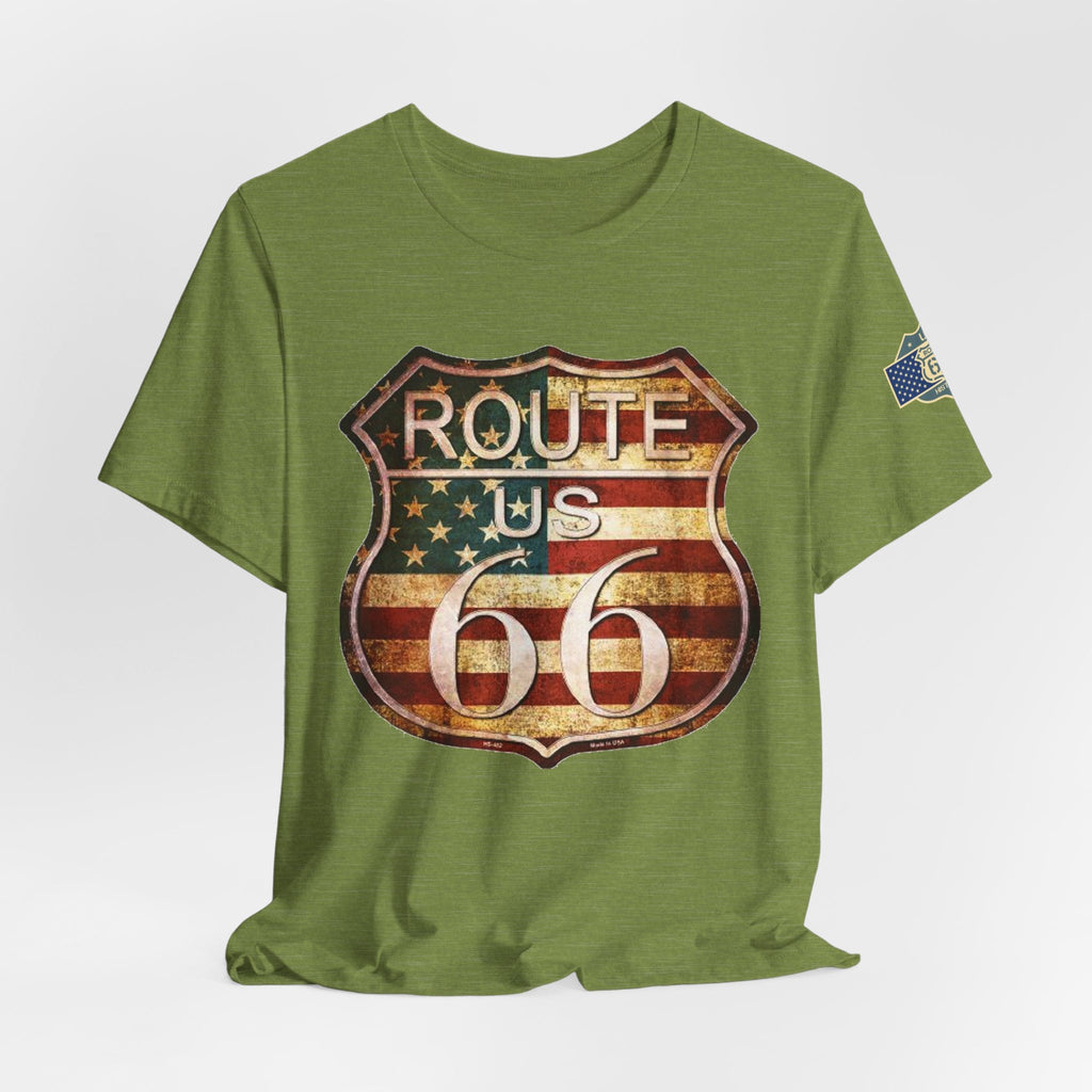 Route 66 Shield Tee Vintage American Flag Road Sign - Etna Gift