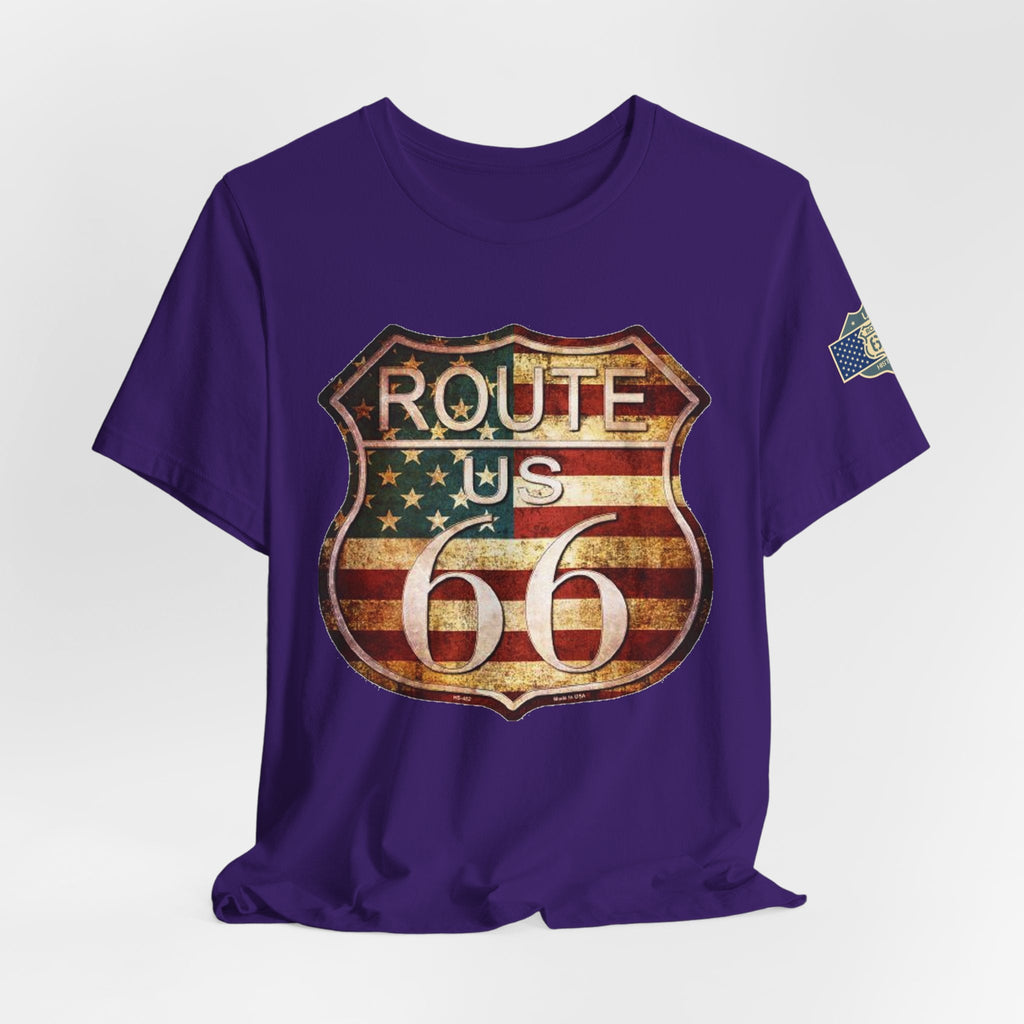 Route 66 Shield Tee Vintage American Flag Road Sign - Etna Gift