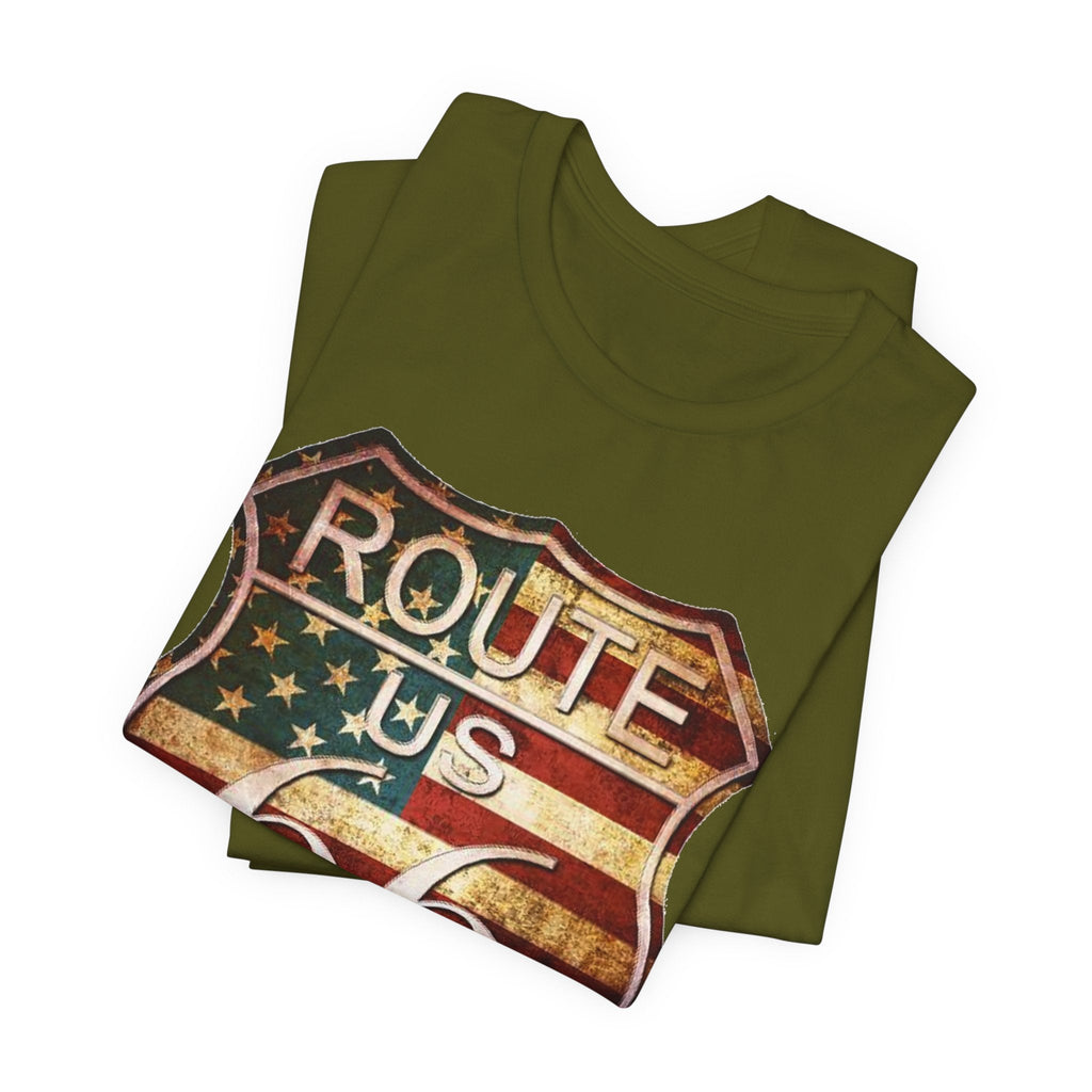 Route 66 Shield Tee Vintage American Flag Road Sign - Etna Gift
