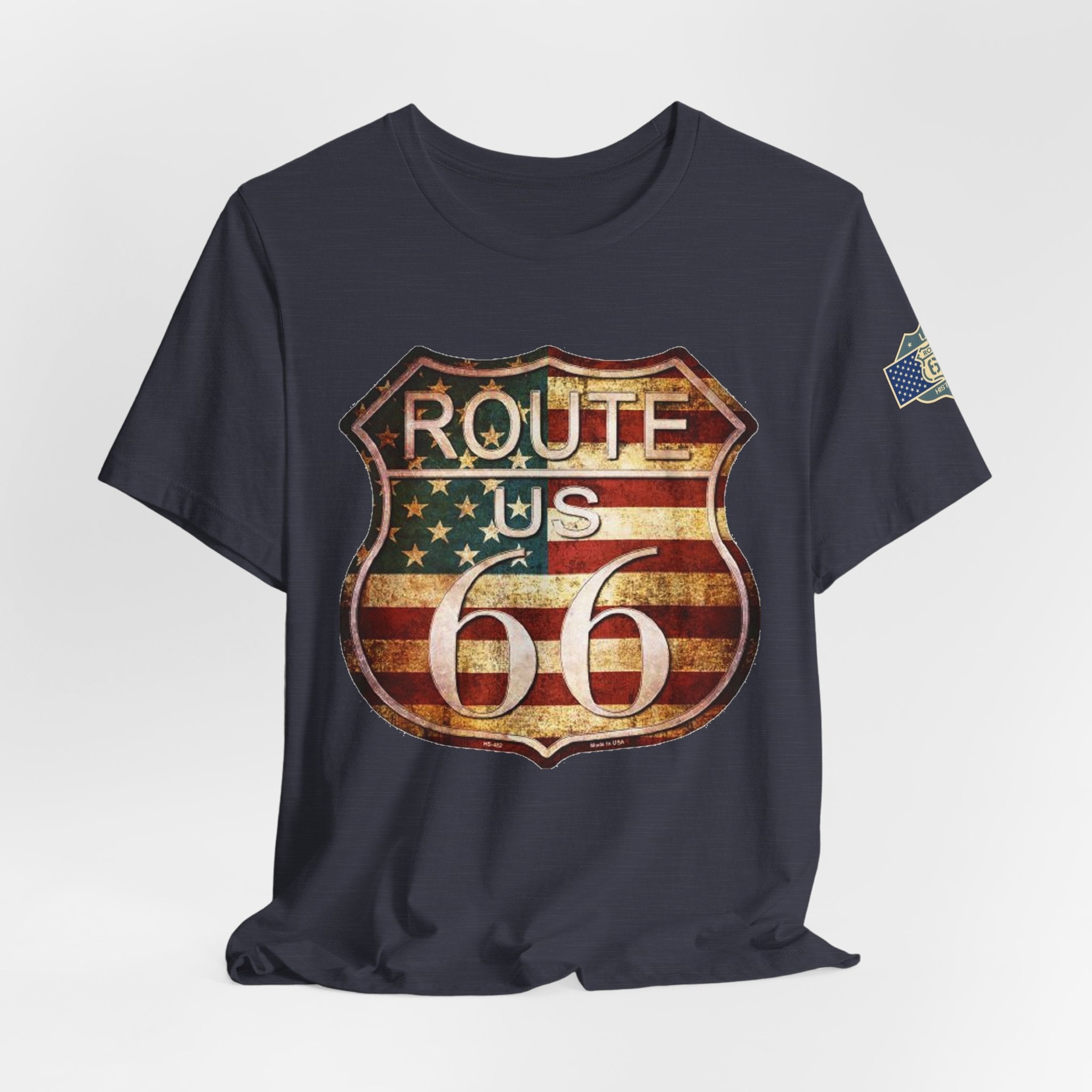 Route 66 Shield Tee Vintage American Flag Road Sign - Etna Gift