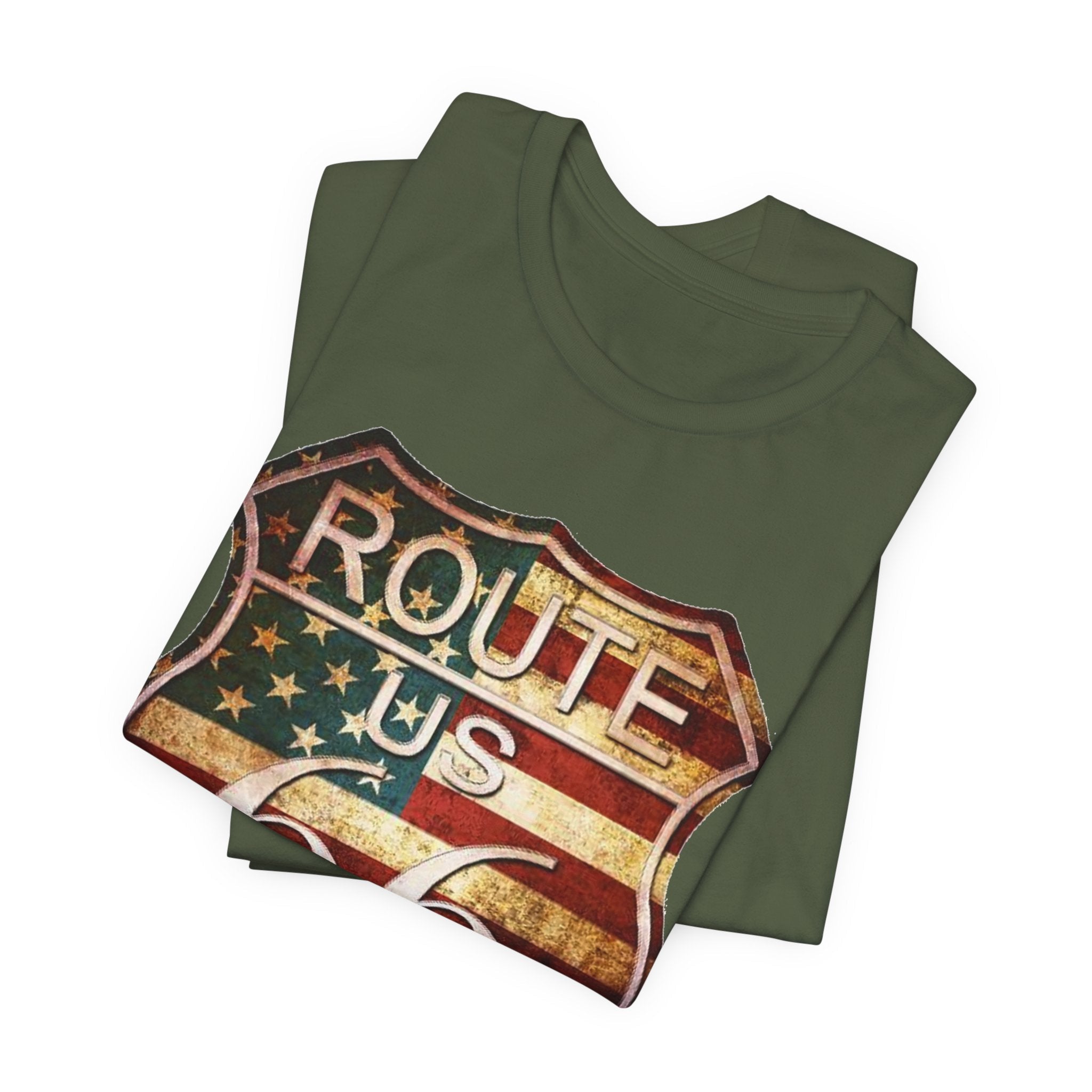 Route 66 Shield Tee Vintage American Flag Road Sign - Etna Gift