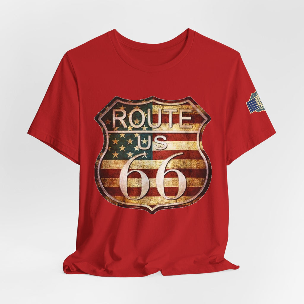 Route 66 Shield Tee Vintage American Flag Road Sign - Etna Gift