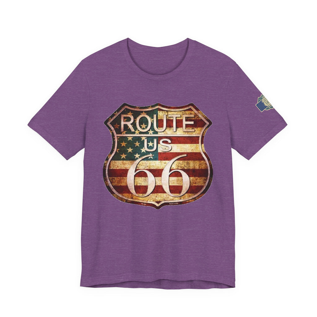 Route 66 Shield Tee Vintage American Flag Road Sign - Etna Gift