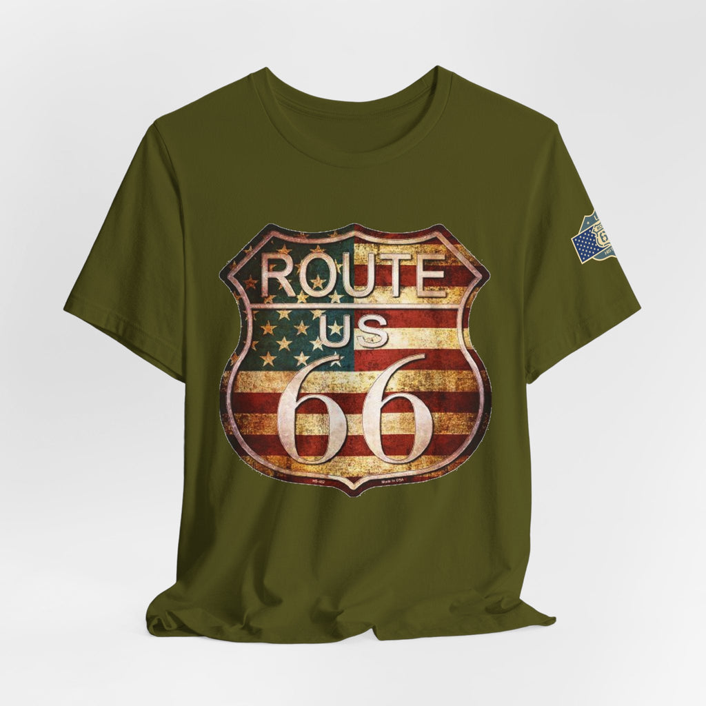 Route 66 Shield Tee Vintage American Flag Road Sign - Etna Gift
