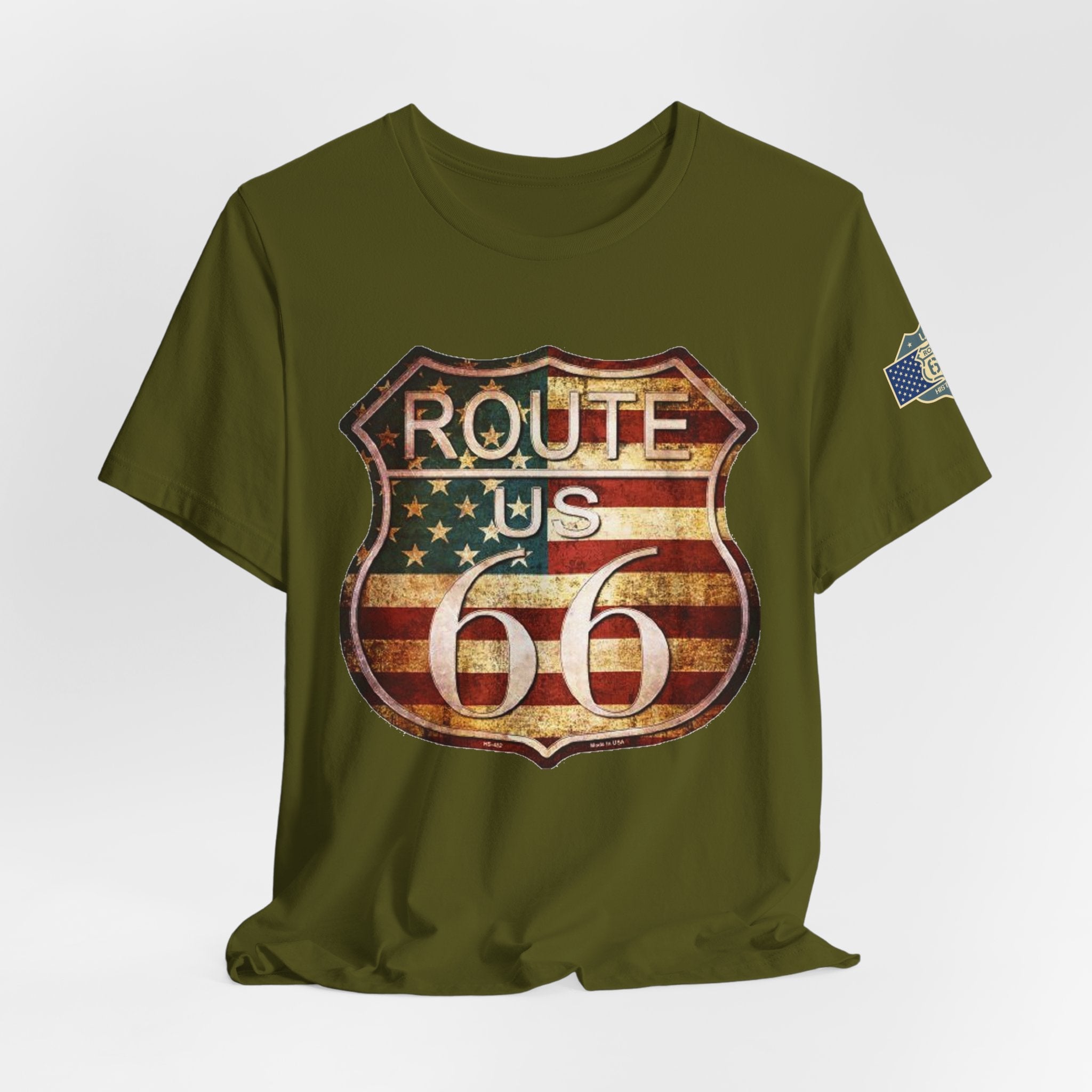 Route 66 Shield Tee Vintage American Flag Road Sign - Etna Gift