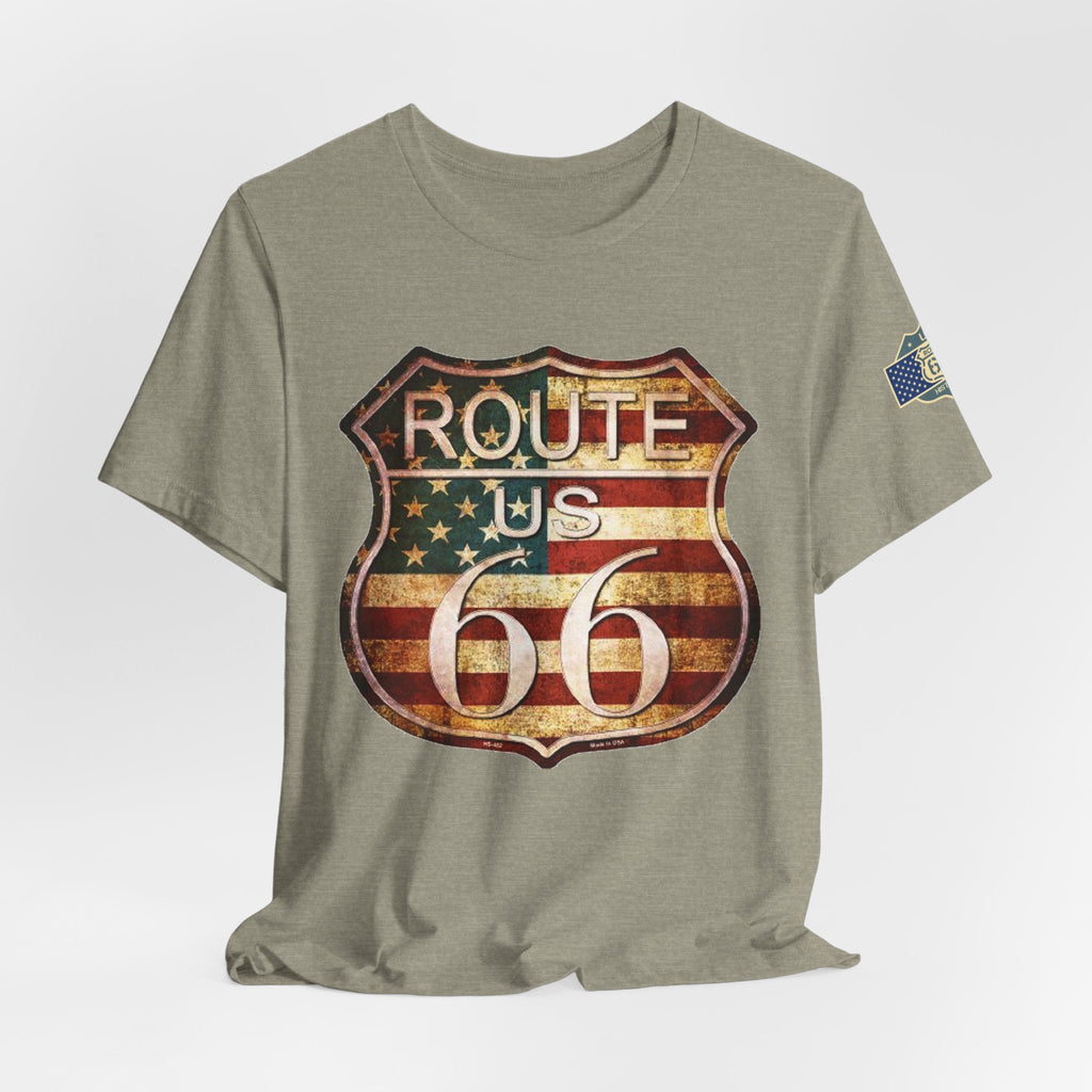 Route 66 Shield Tee Vintage American Flag Road Sign - Etna Gift