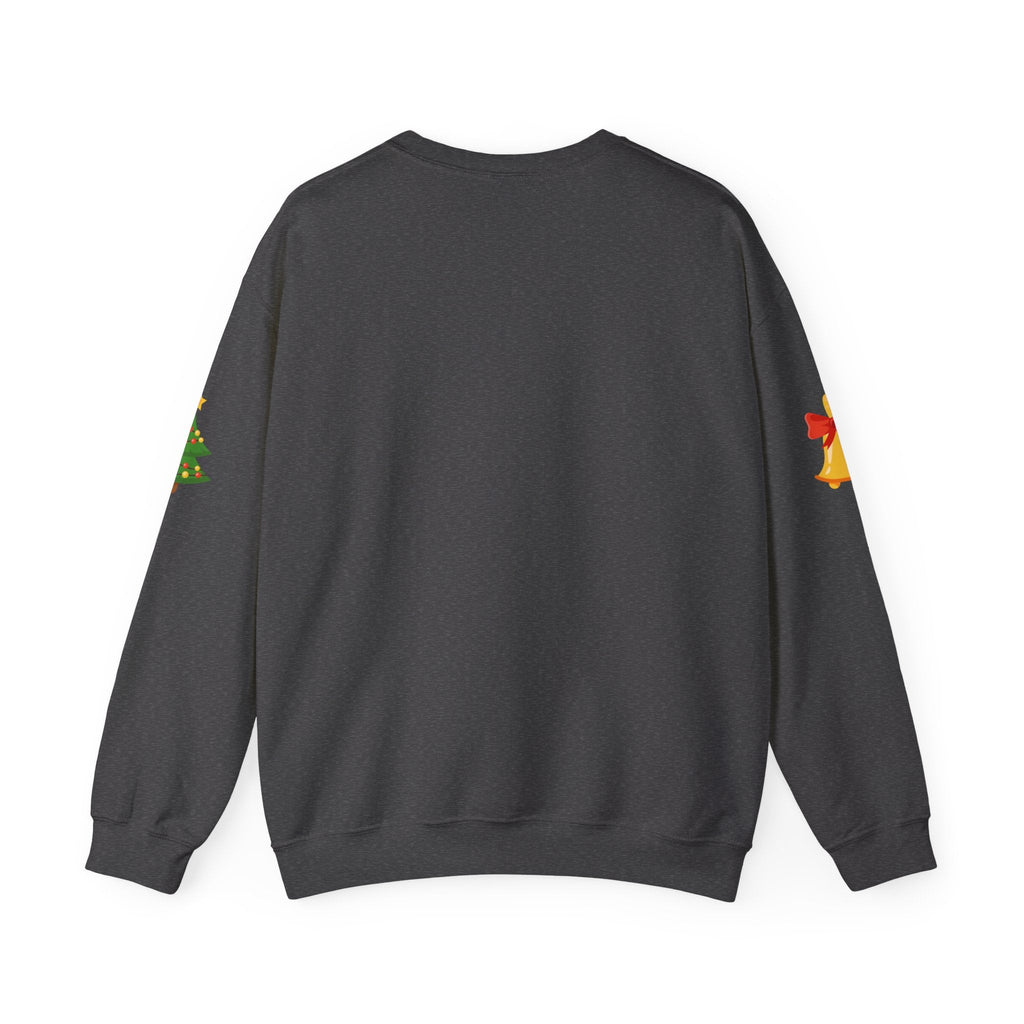 Santa in Wreath Crewneck Sweatshirt Christmas Tree Sleeve Accents - Etna Gift