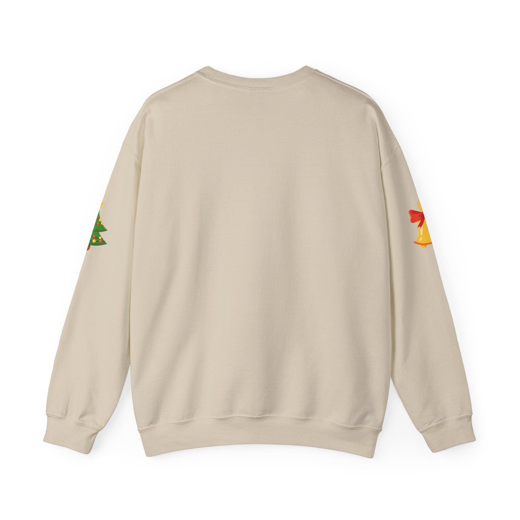 Santa in Wreath Crewneck Sweatshirt | Christmas Tree Sleeve Accents - Etna Gift