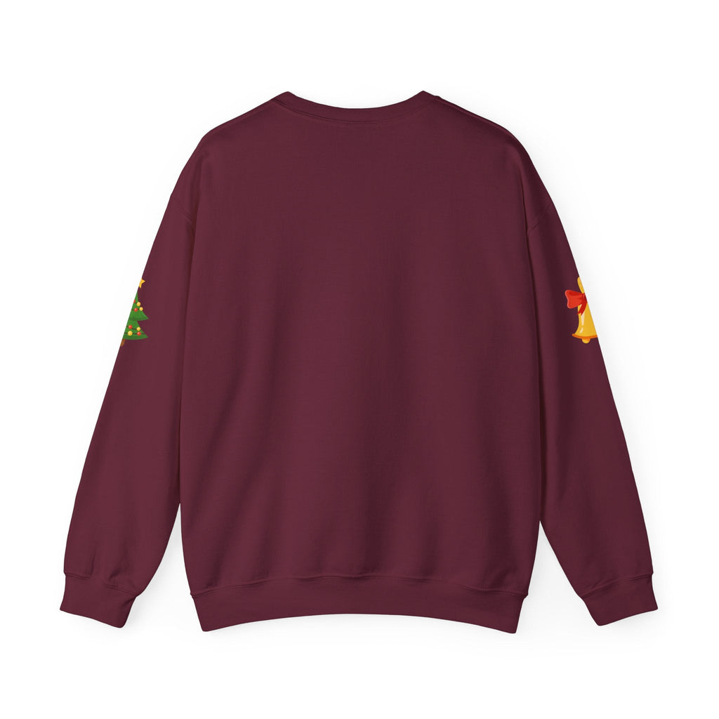 Santa in Wreath Crewneck Sweatshirt Christmas Tree Sleeve Accents - Etna Gift