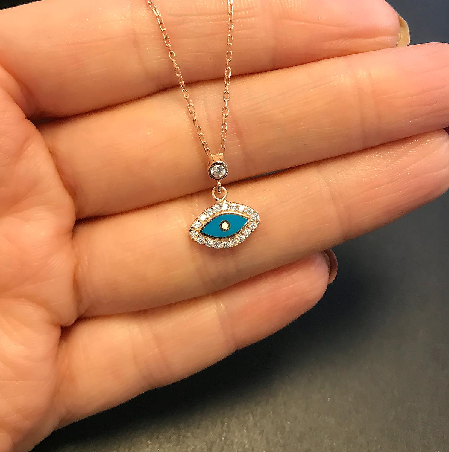 Silver eye necklace 925 sterling silver turquoise eye necklace - Etna Gift