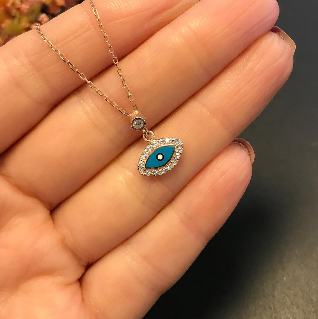 Silver eye necklace 925 sterling silver turquoise eye necklace - Etna Gift
