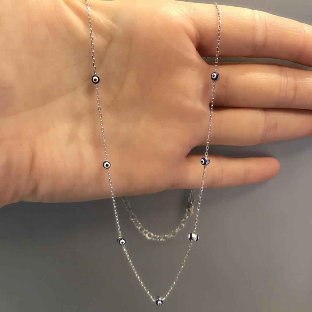 Silver necklace with evil eye beads 925 sterling silver necklace with evil eye beads - Etna Gift