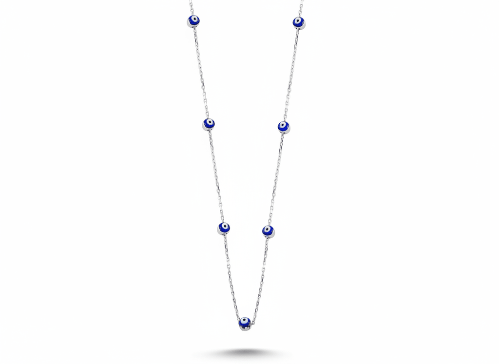 Silver necklace with evil eye beads 925 sterling silver necklace with evil eye beads - Etna Gift