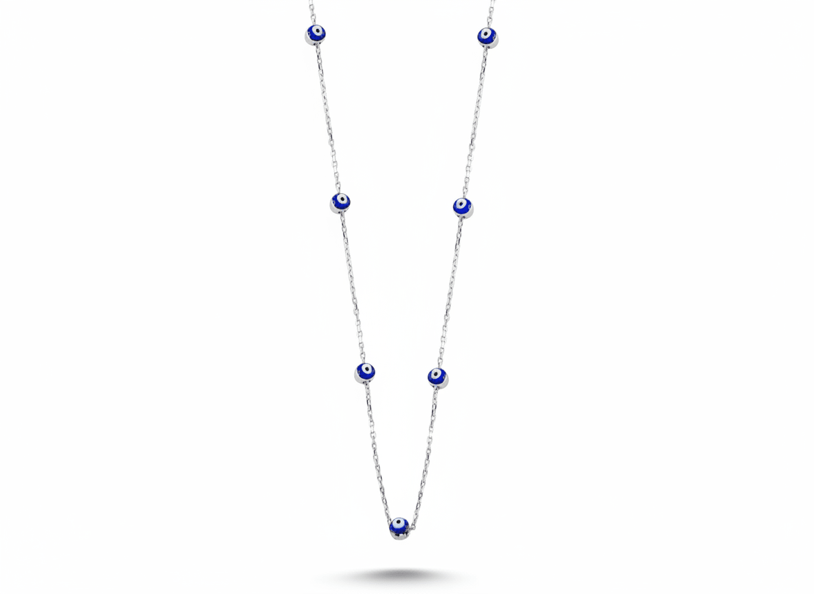 Silver necklace with evil eye beads 925 sterling silver necklace with evil eye beads - Etna Gift