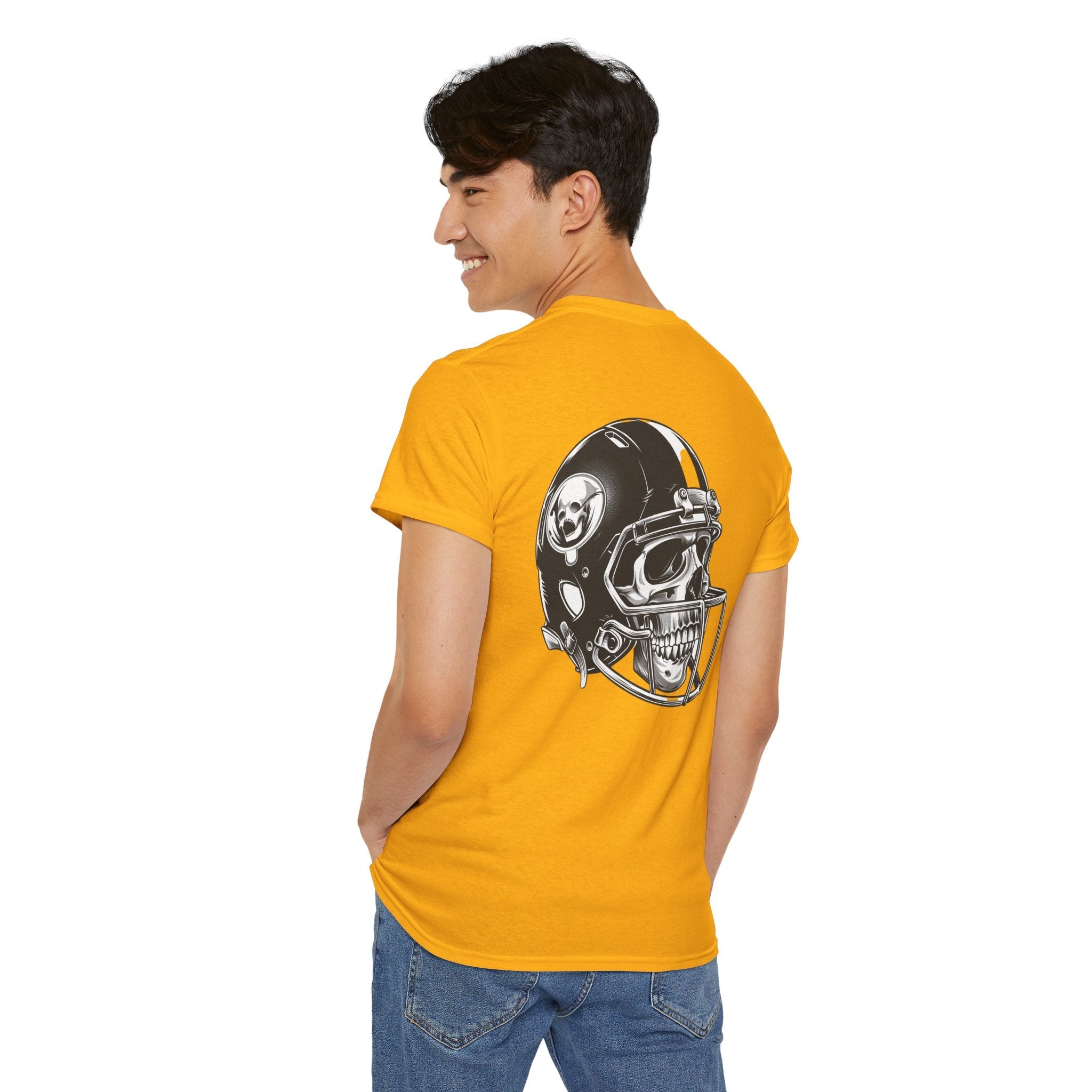 Skull Helmet Football Tee — Grunge Athletic Graphic T‑Shirt - Etna Gift