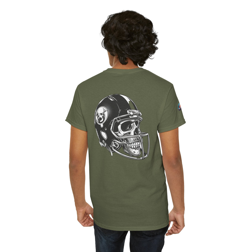 Skull Helmet Football Tee — Grunge Athletic Graphic T‑Shirt - Etna Gift