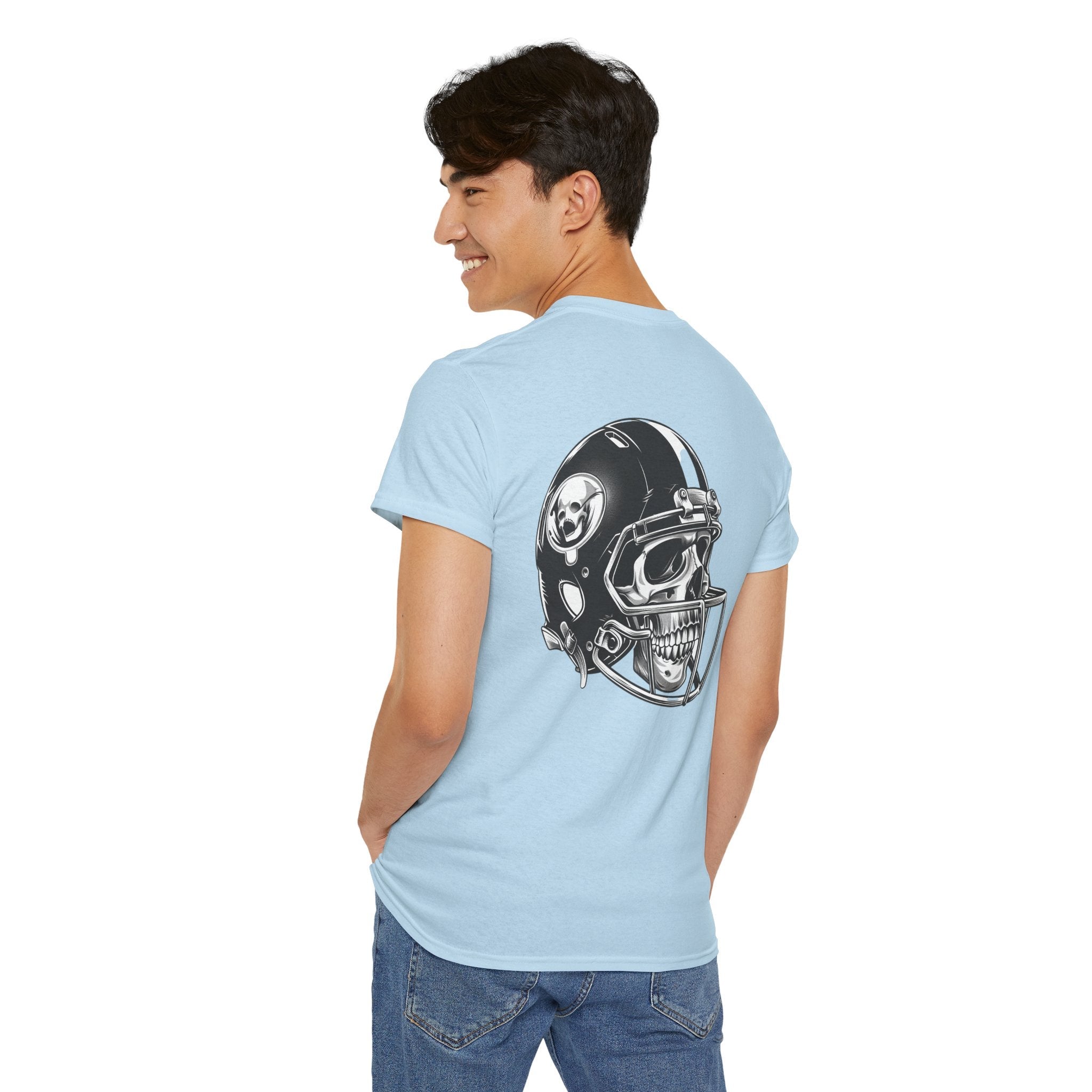 Skull Helmet Football Tee — Grunge Athletic Graphic T‑Shirt - Etna Gift