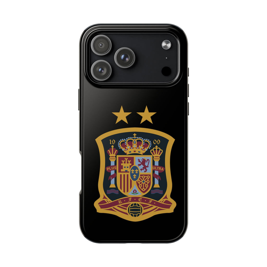 Spain Soccer Crest Tough Phone Case Black Protective iPhone Case with Two Stars - Etna Gift