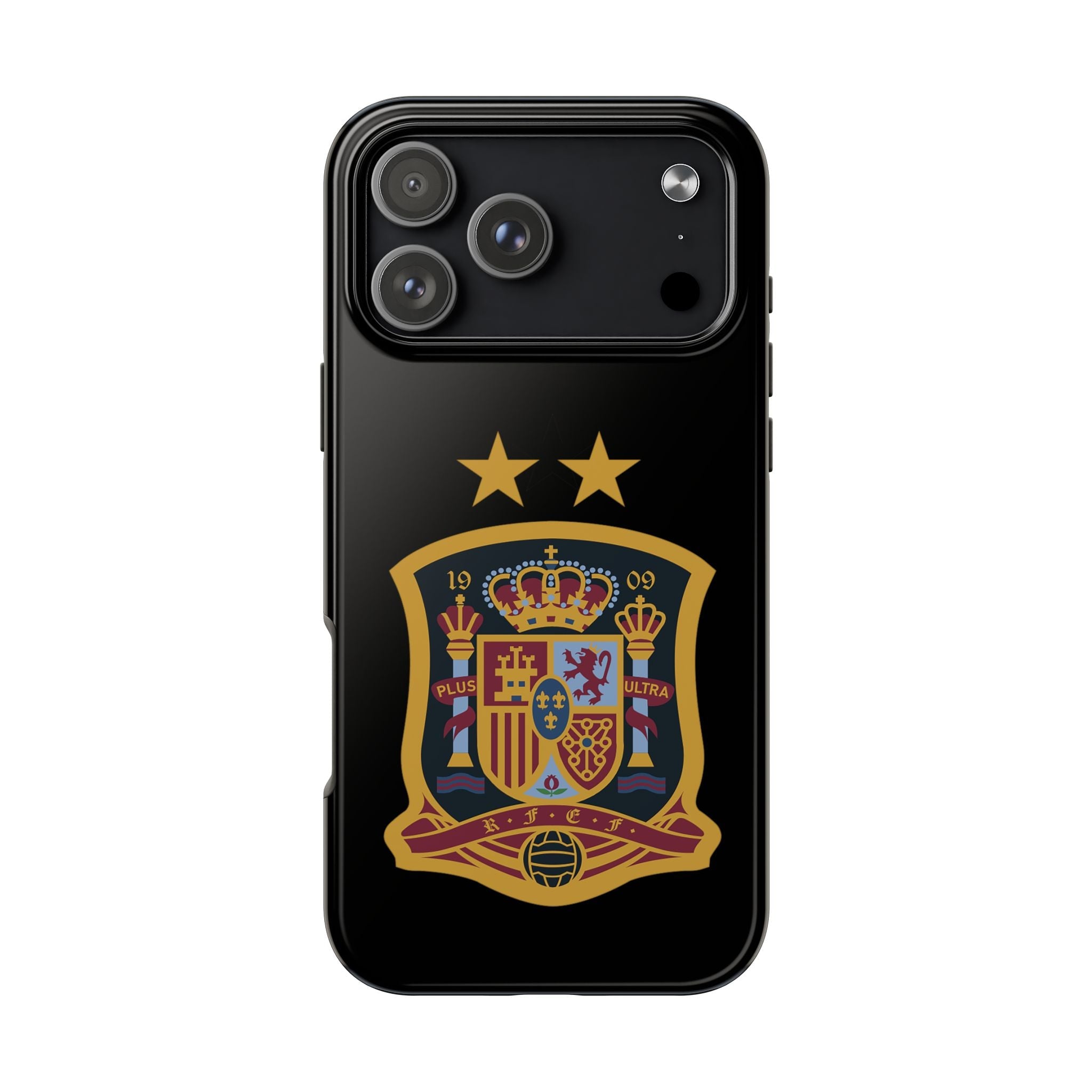 Spain Soccer Crest Tough Phone Case Black Protective iPhone Case with Two Stars - Etna Gift