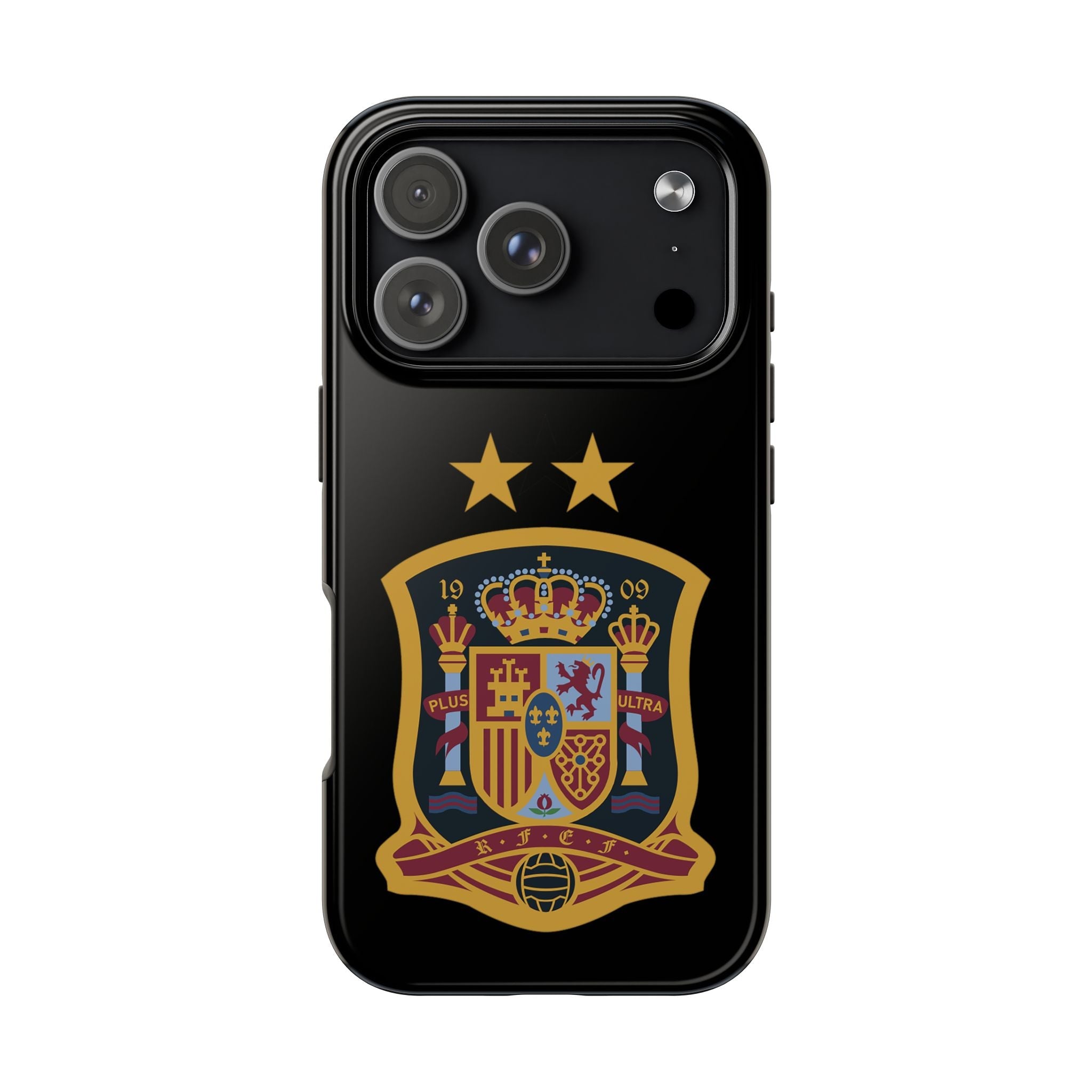 Spain Soccer Crest Tough Phone Case Black Protective iPhone Case with Two Stars - Etna Gift